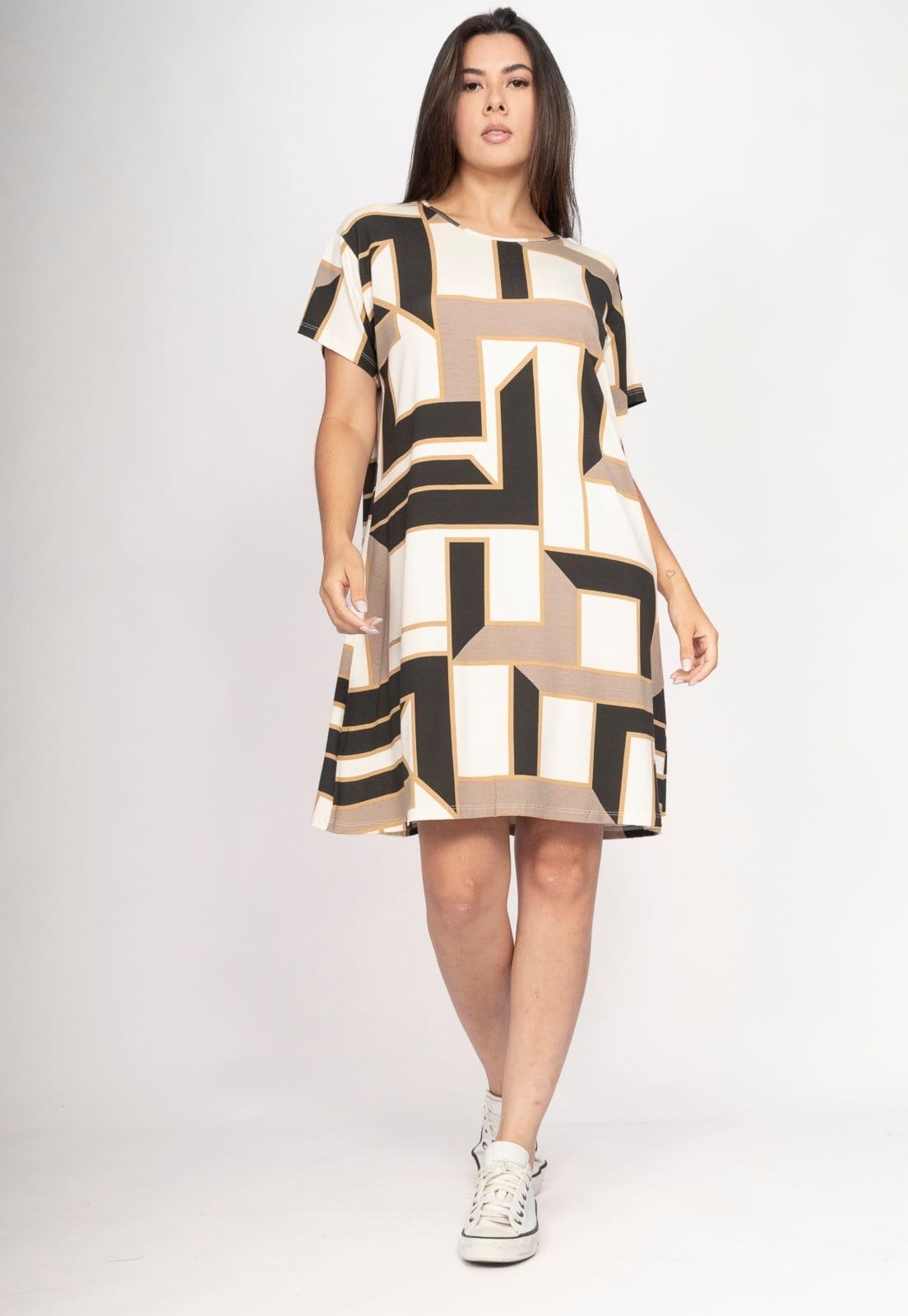 Vista 2 Vestido CabanaFree Amanayara Curto Malha Igaci Cabanafree estampado