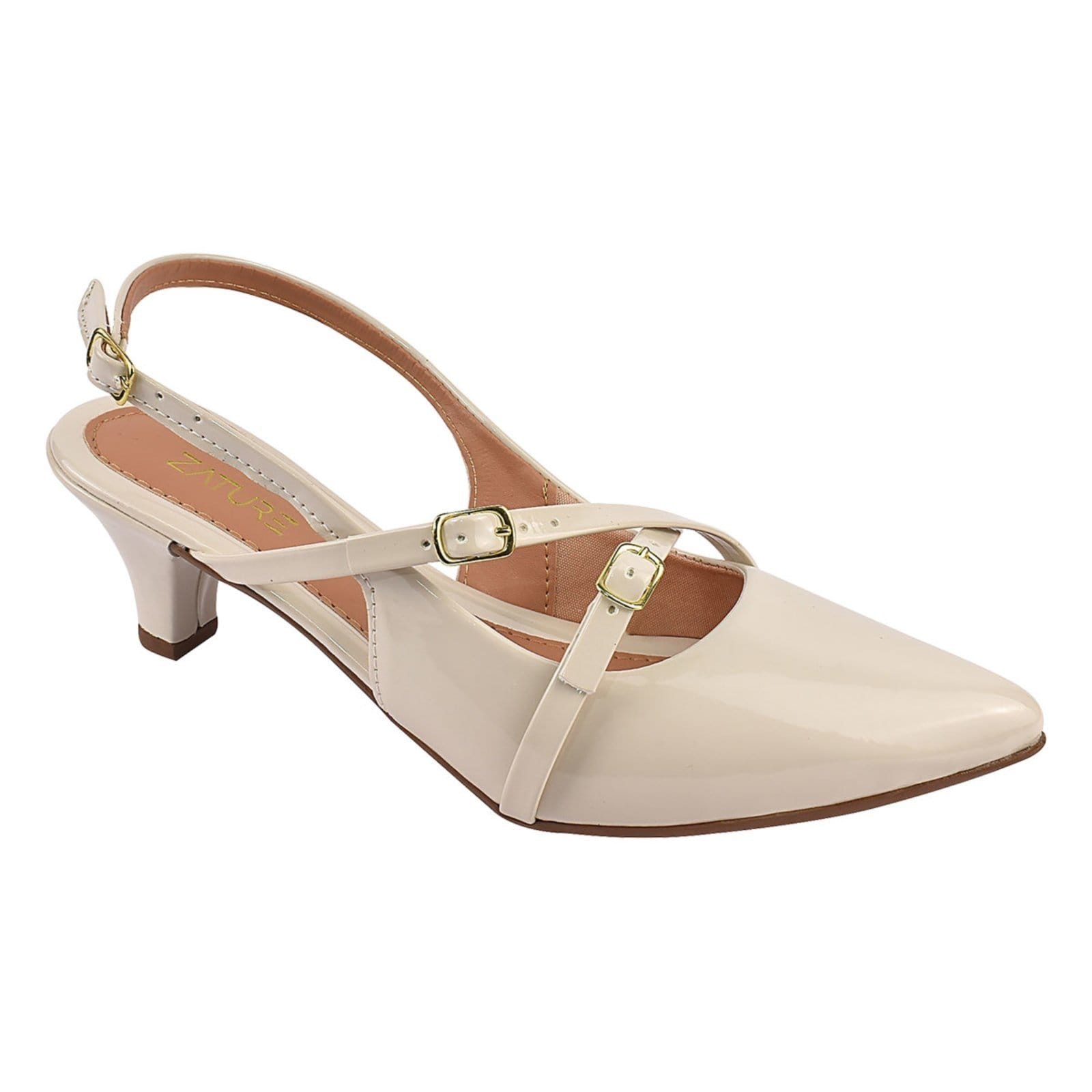 Vista 2 Scarpin Verniz Salto Médio Slingback Verniz Off White ZATURE STORES off-white white