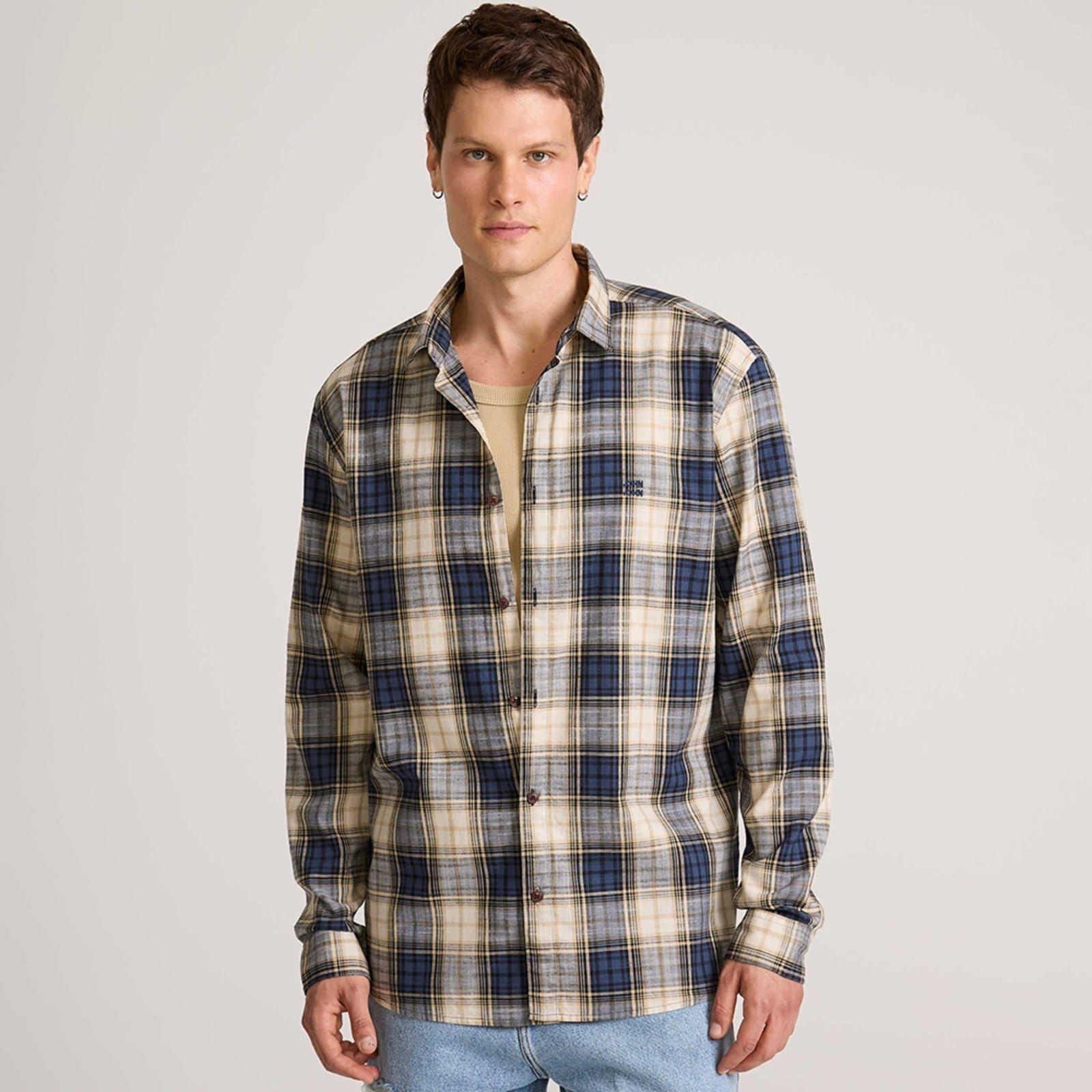 Camisa John John Blue Square Ou25 Azul Masculino