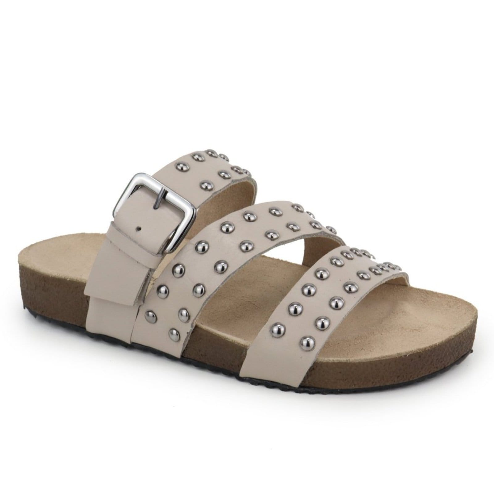 Rasteira Papete Feminina em Couro Cravo Acolchoada Maria Paula Grey