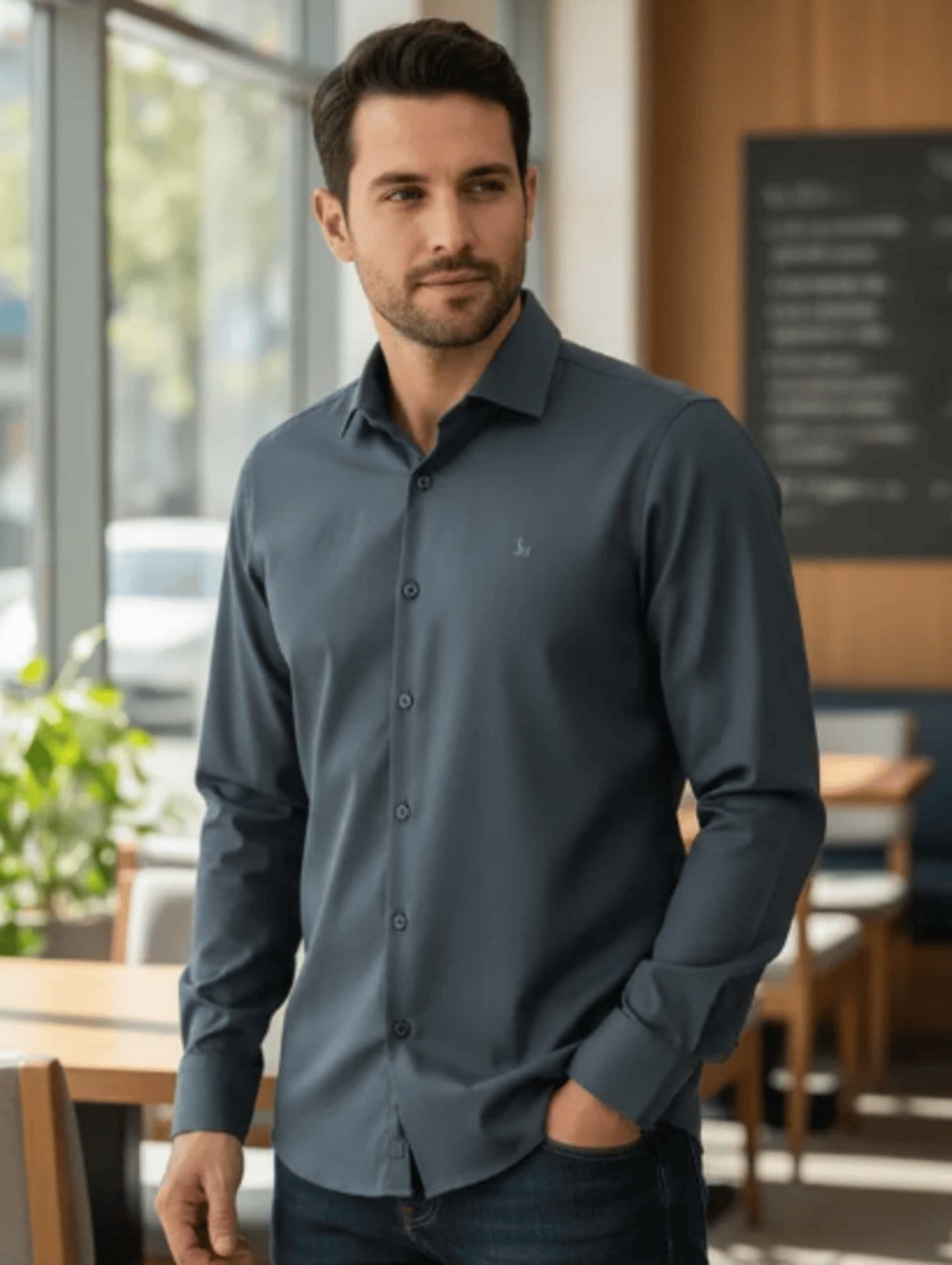 Camisa Social Amil Monsut Slim Algodão/Poliéster Macia e Fácil de Passar Chumbo - 2