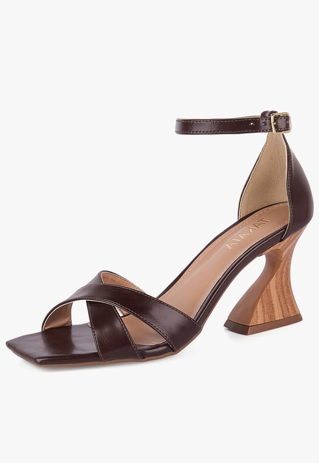 Sandália Feminina Takata Salto Geométrico Madeira Curva