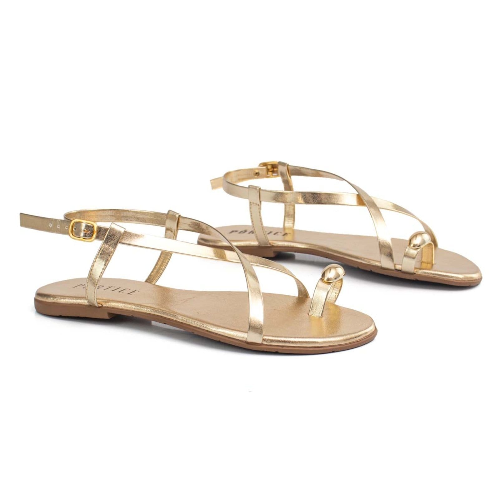 Vista 2 Sandália Feminina Rasteira Flatform Flat Rasteirinha Metal Lesma Enfeite Brilho Metalizado BREDENI dourado