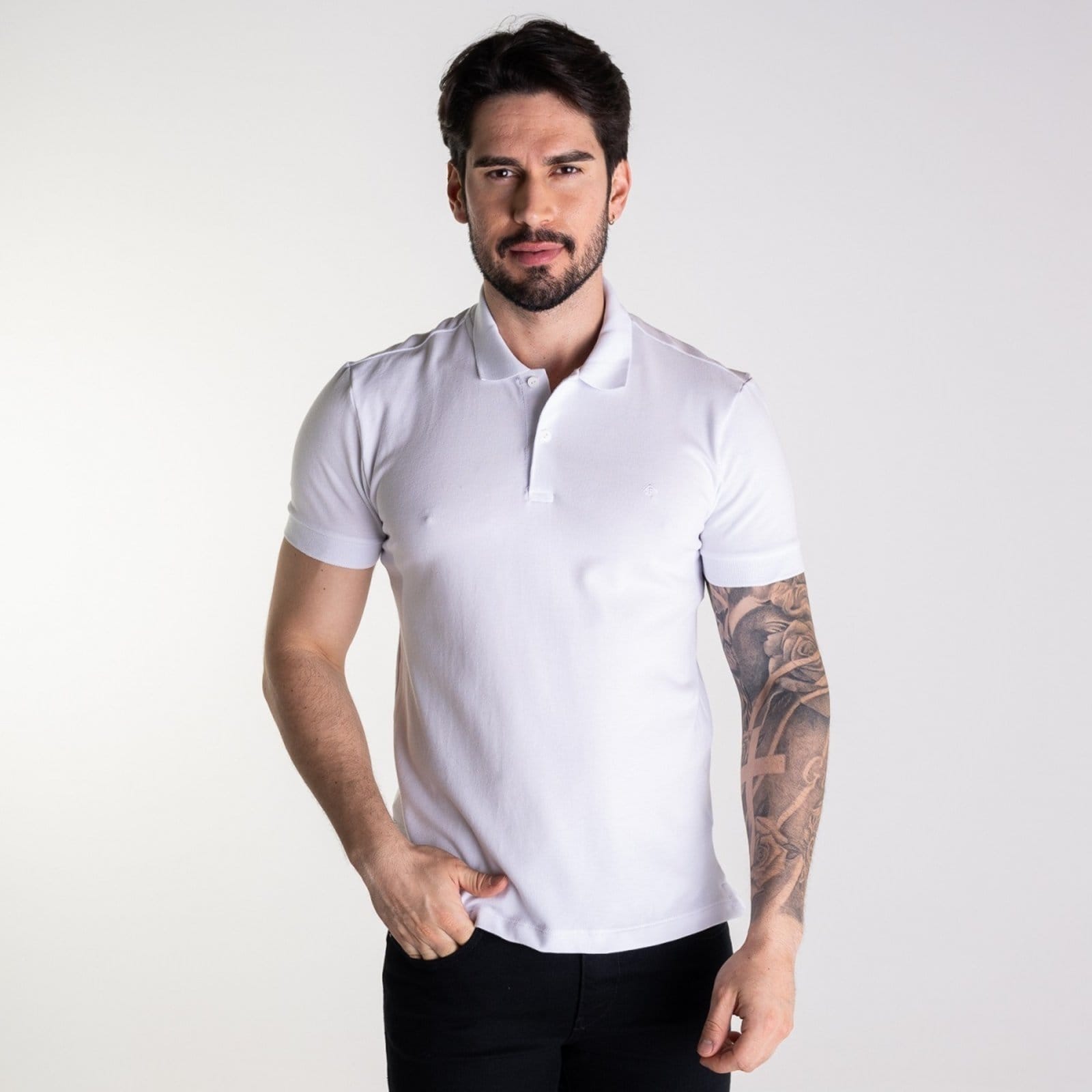 Vista principal Camisa Polo Forum Algodão Pima Branca Forum branco