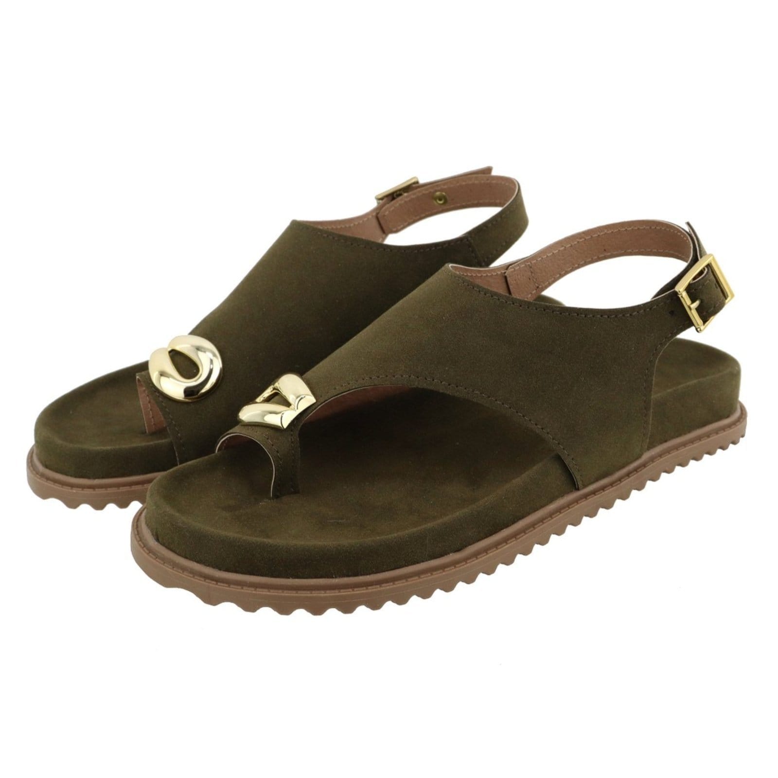 Vista principal Sandália Papete Feminina Lançamento Dedo Camurça Verde Musgo TELLINI STORE verde militar