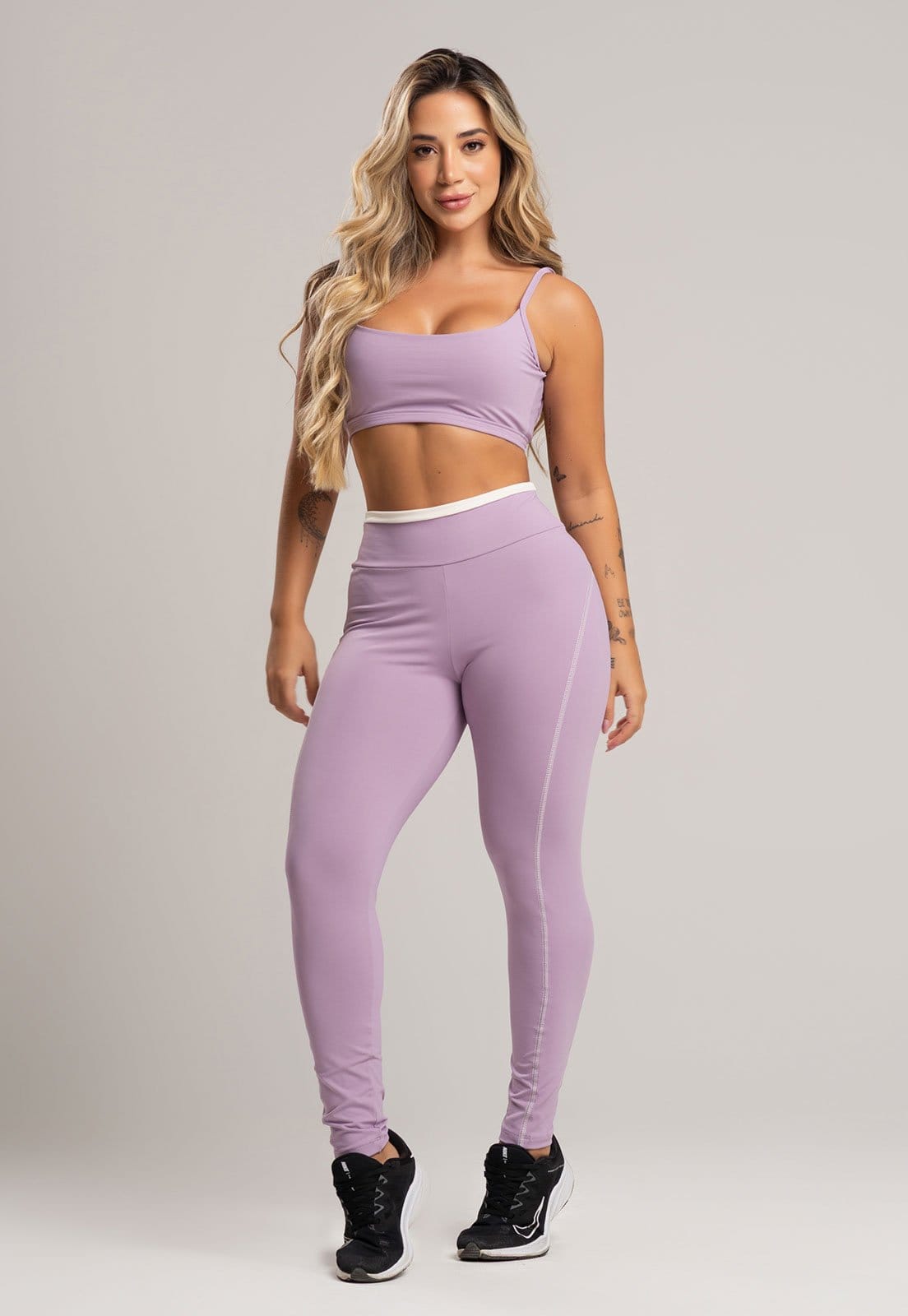 Vista principal Calça Legging Academia MVB Modas Cós de Vira Cintura Alta Feminina Poliamida Lavanda Mvb Modas lilás lavanda