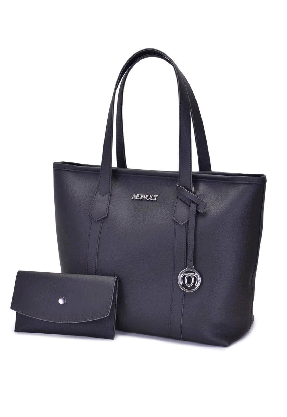 Bolsa de Ombro Grande Moncci Fechamento de zíper Preta