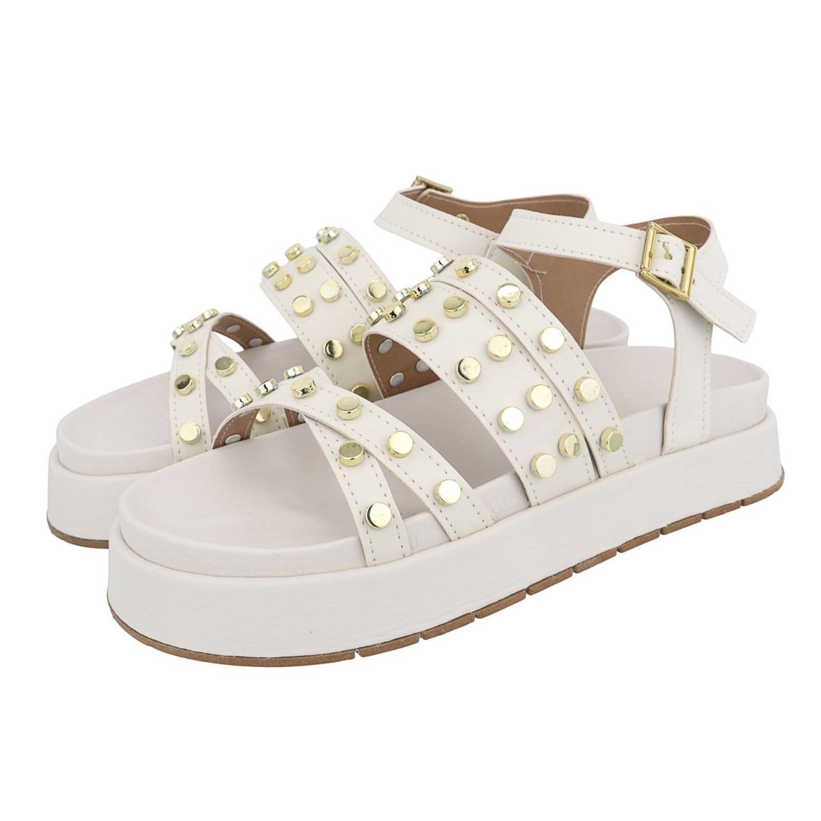 Vista principal Sandália Papete Feminina Plataforma Sola Alta Bolinhas Off White TELLINI STORE off-white white