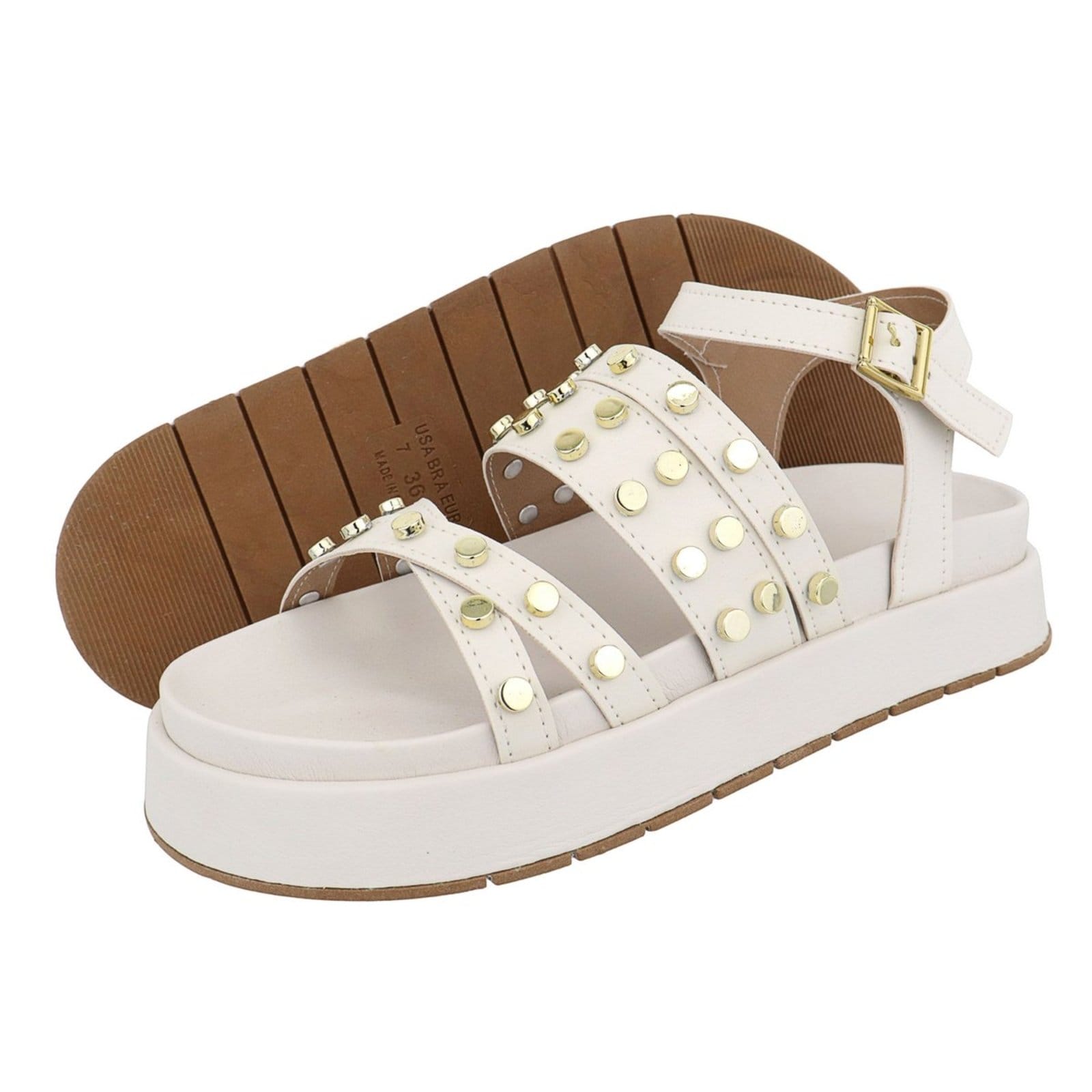 Vista 2 Sandália Papete Feminina Plataforma Sola Alta Bolinhas Off White TELLINI STORE off-white white