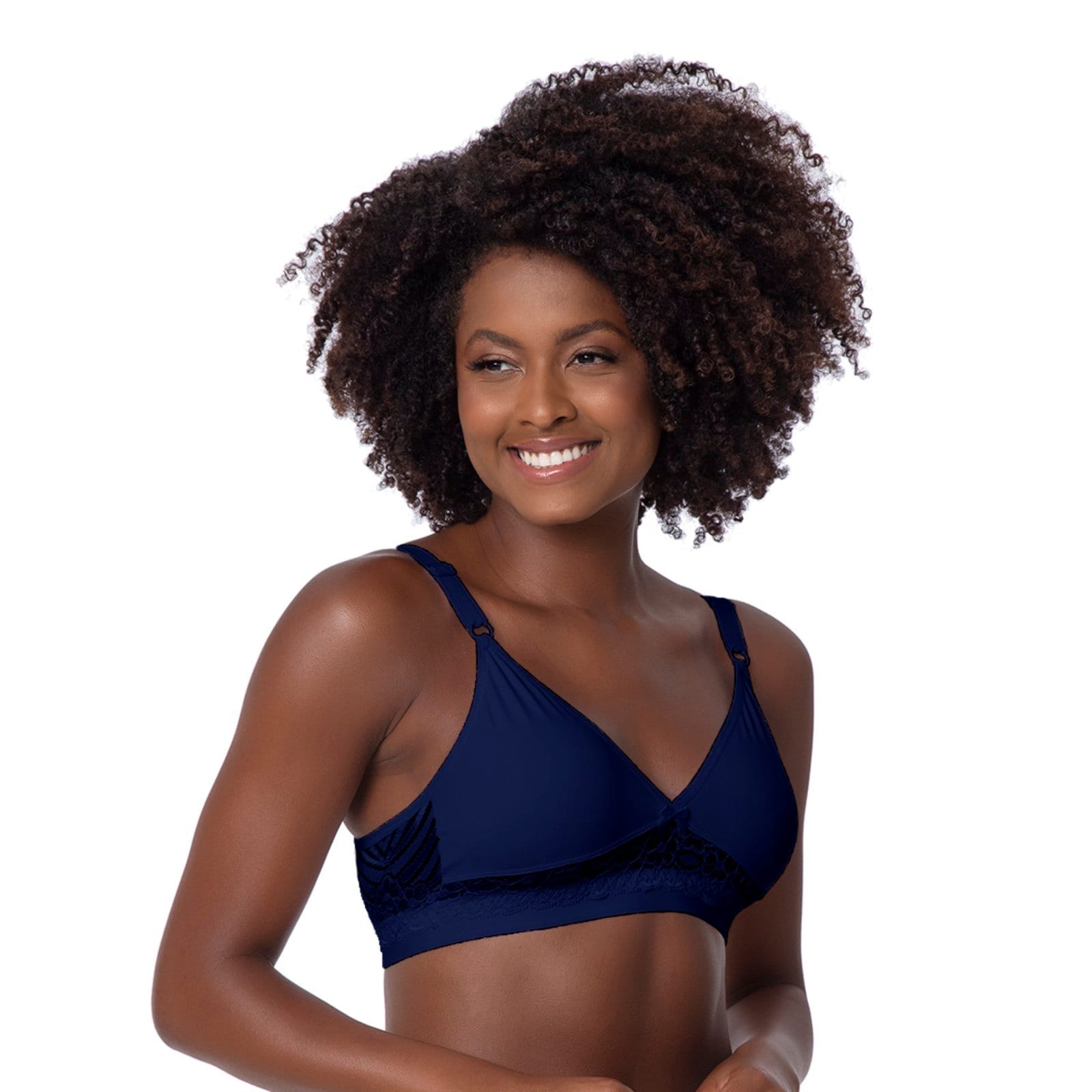 Sutiã Reforçado Gabi Lingerie Soutien Sem Bojo Microfibra Poliamida Rendado Marinho