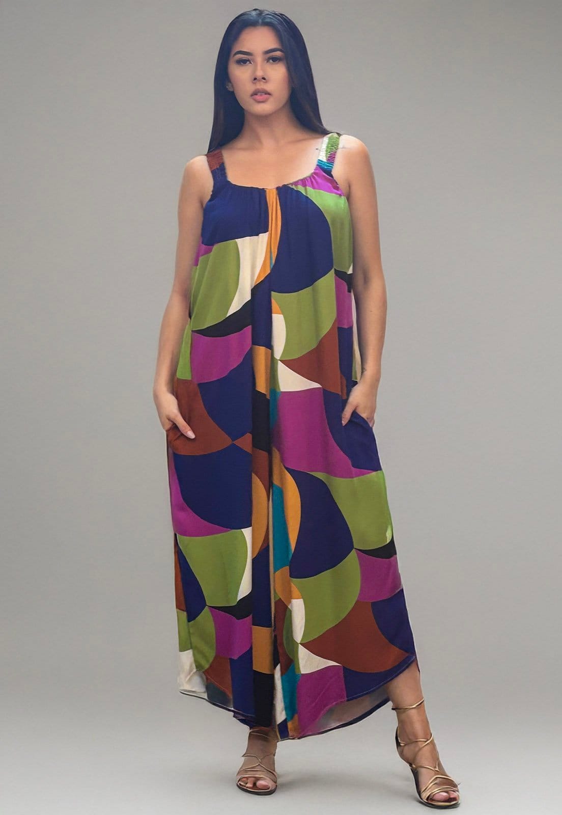 Macacão Amazonia Vital Saruel Viscose Alça com Elástico Estampa Jardim