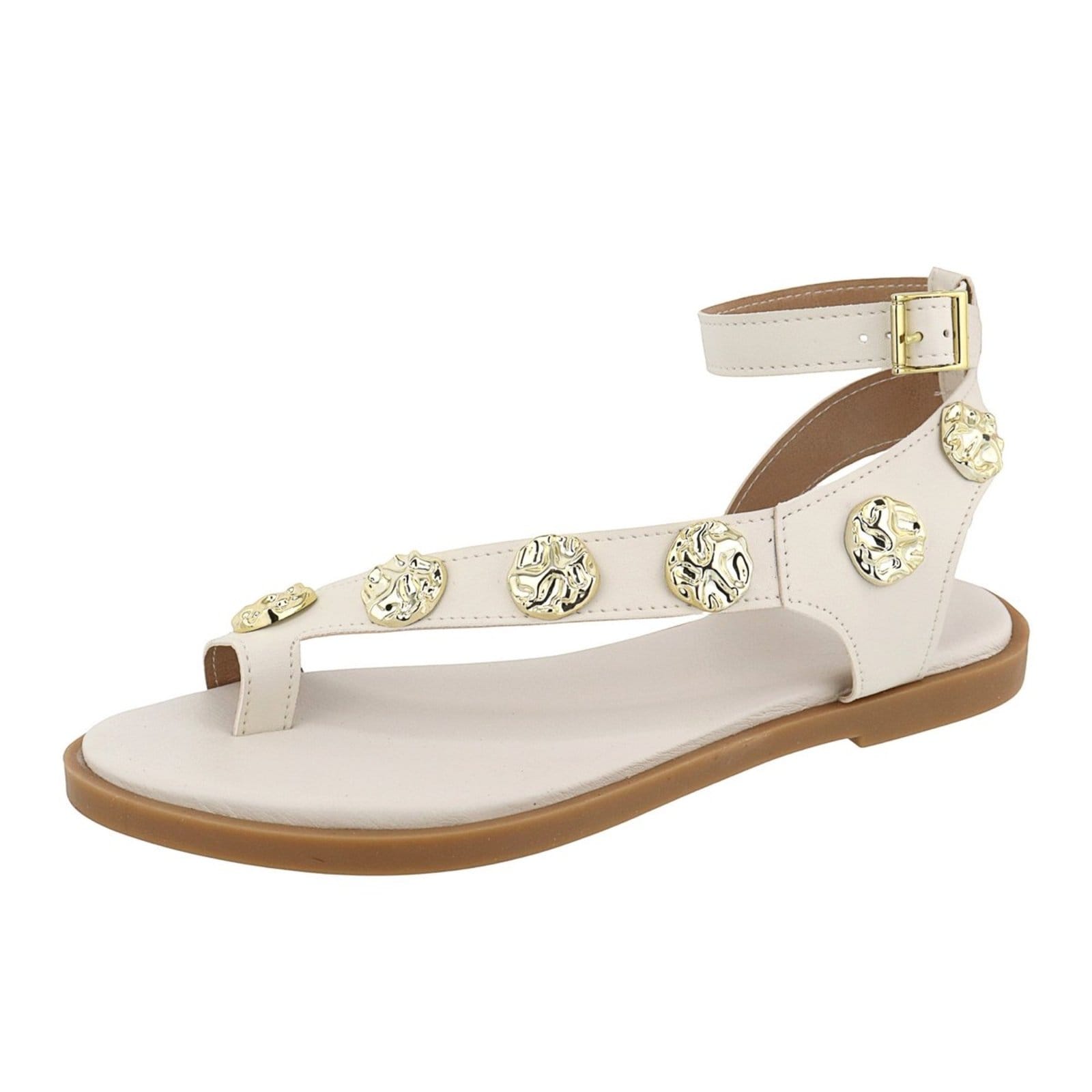 Vista principal Rasteira Sandália Feminina Metais Delicada Lançamento Off White TELLINI STORE off-white white