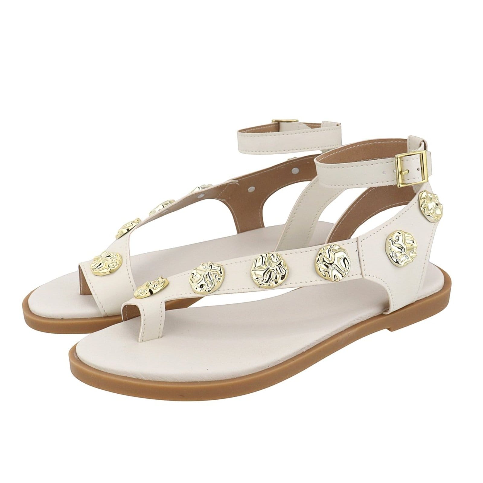 Vista 2 Rasteira Sandália Feminina Metais Delicada Lançamento Off White TELLINI STORE off-white white