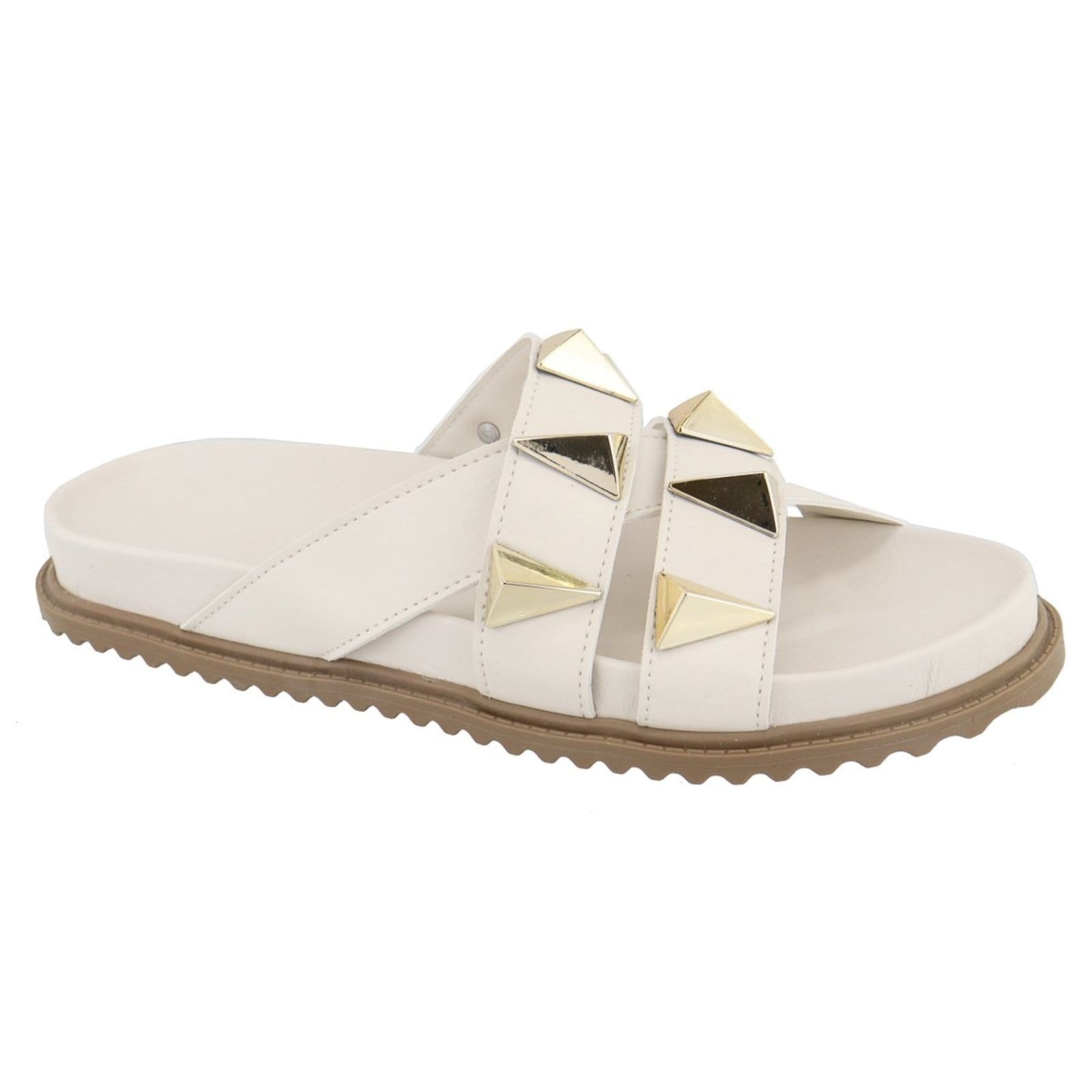 Vista principal Sandalia Papete Rasteira Flat Feminina Off White Piramides TELLINI STORE off-white white
