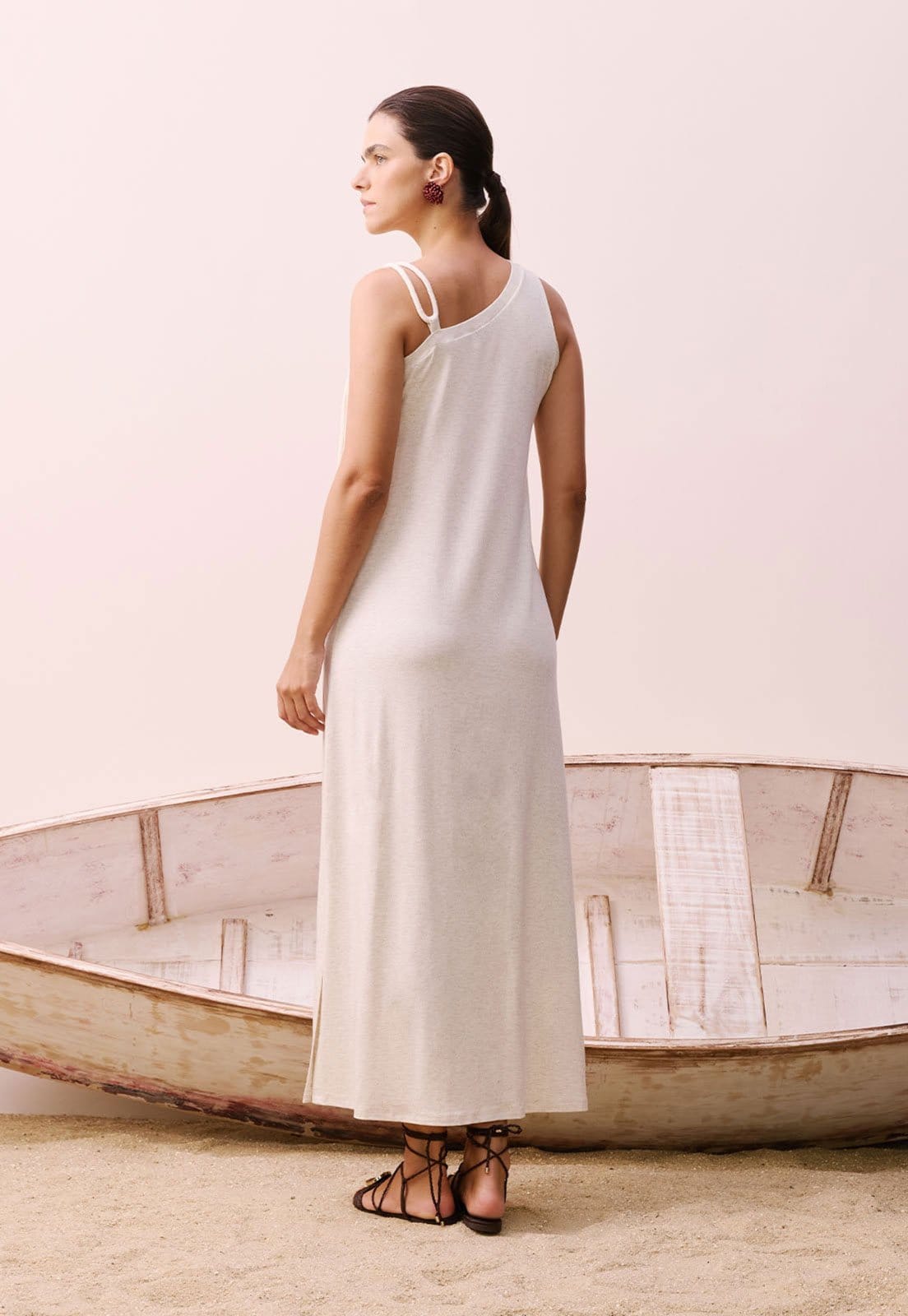 Vista 2 Vestido CaCay Longo Alça Corda Off-White CaCay off-white white