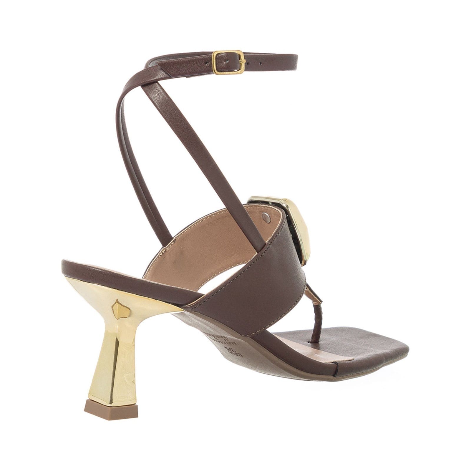 Vista 2 Sandália Feminina Stessy Shoes Salto Taça Baixo Enfeite Bloco Casual Luxo Marrom Stessy Shoes preto