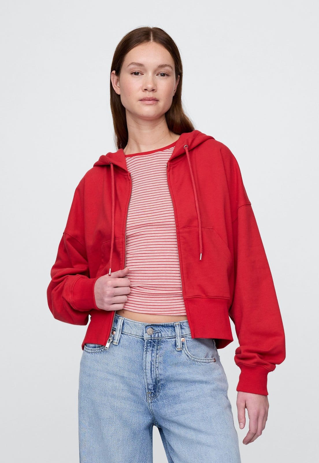 Vista principal Blusa de Moletom Aberta GAP com Capuz Vermelha GAP vermelho