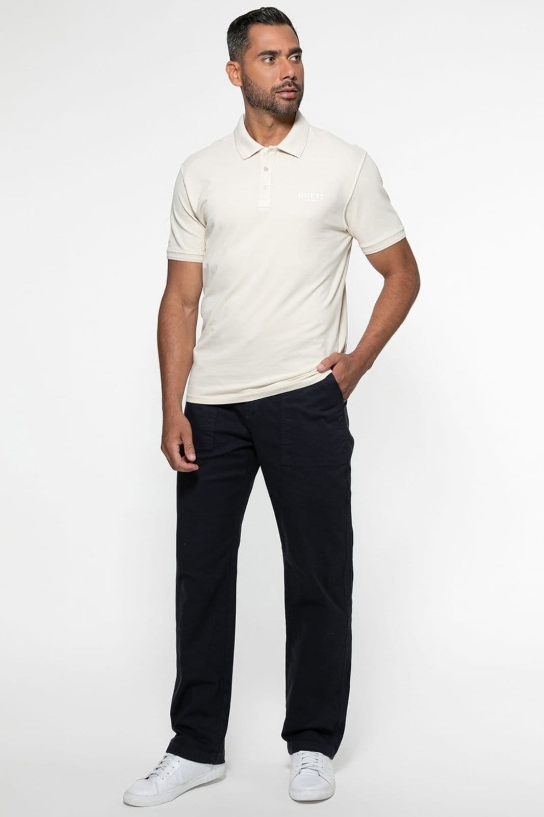 Vista 2 Calça Guess Sarja Reta Espinha de Peixe Escuro Guess azul