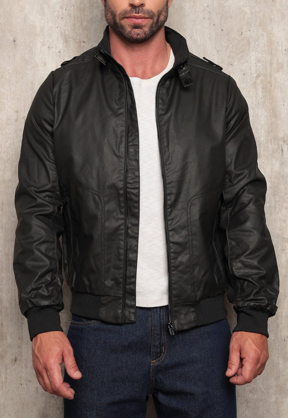 Vista 2 Jaqueta Motoqueiro de Couro Tex Jeans Com Forro Bolso Interno e Punho Ajustável TEX JEANS preto