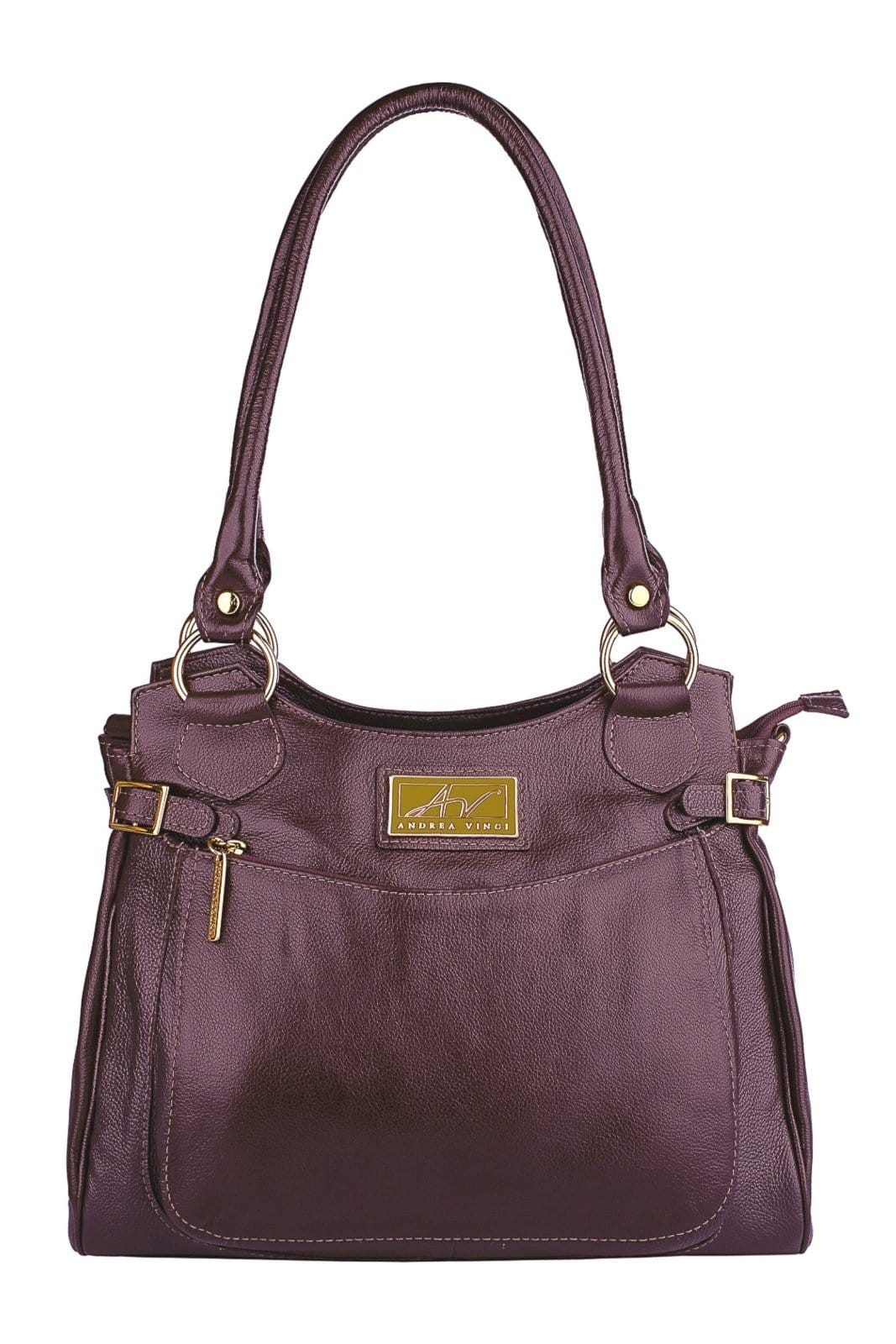 Bolsa Andrea Vinci grande de couro liso Lúcia - Marsala