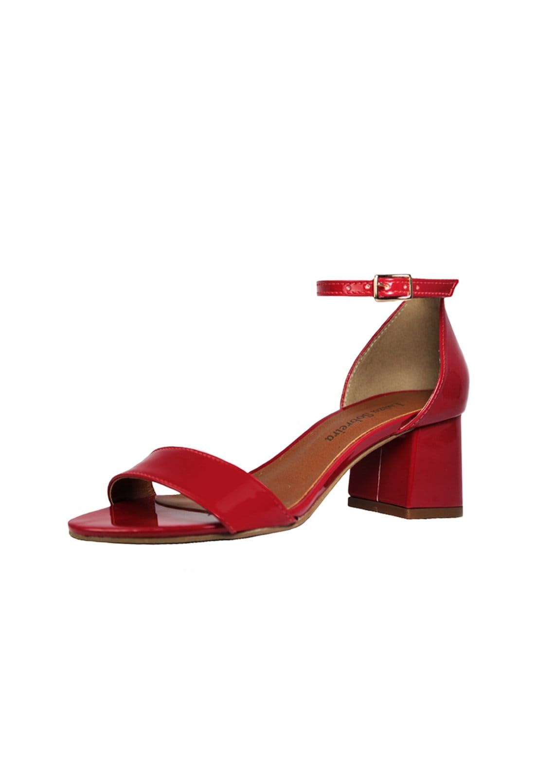 Vista principal Sandália Salto Grosso Luiza Sobreira Verniz Mod.4075 mavi coral/vermelho