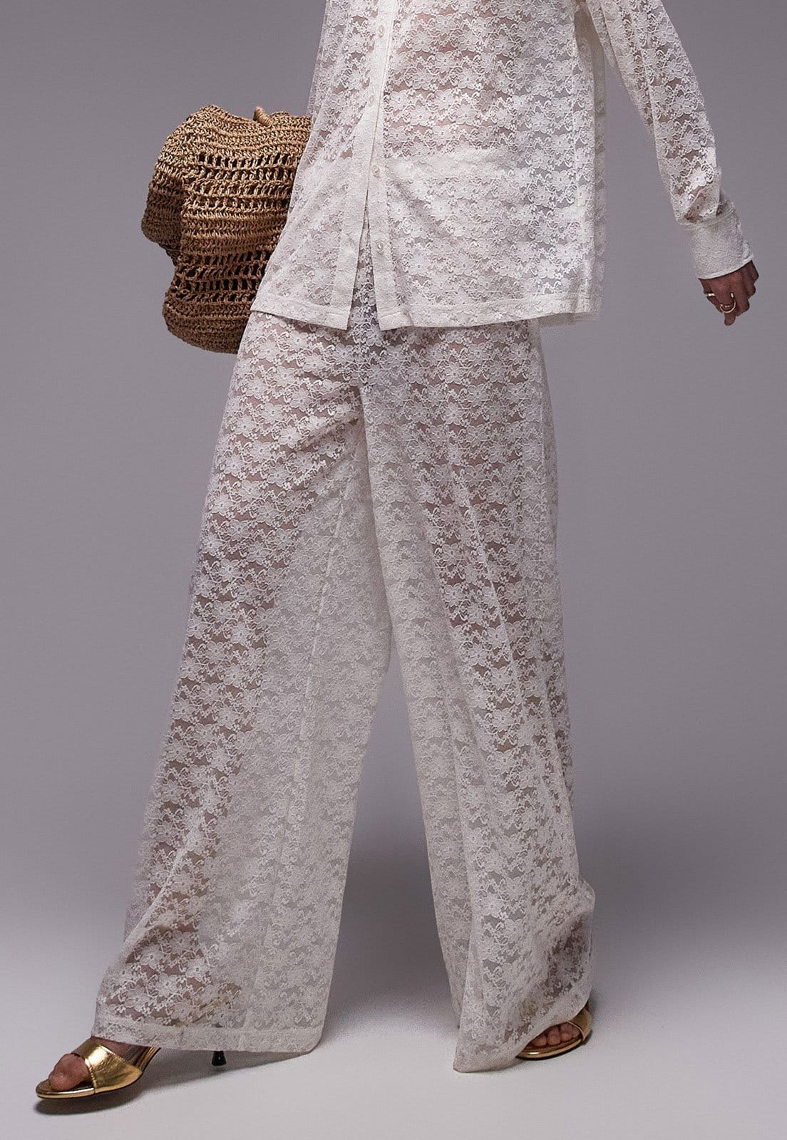 Vista principal Calça Renda TOPSHOP Wide Leg Vazada Off-White Topshop off-white white