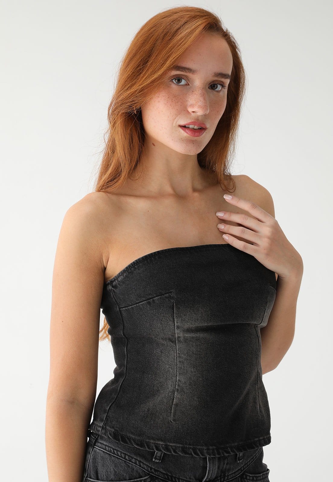 Vista principal Blusa Jeans TOPSHOP Ajustada Recorte Preta Topshop preto