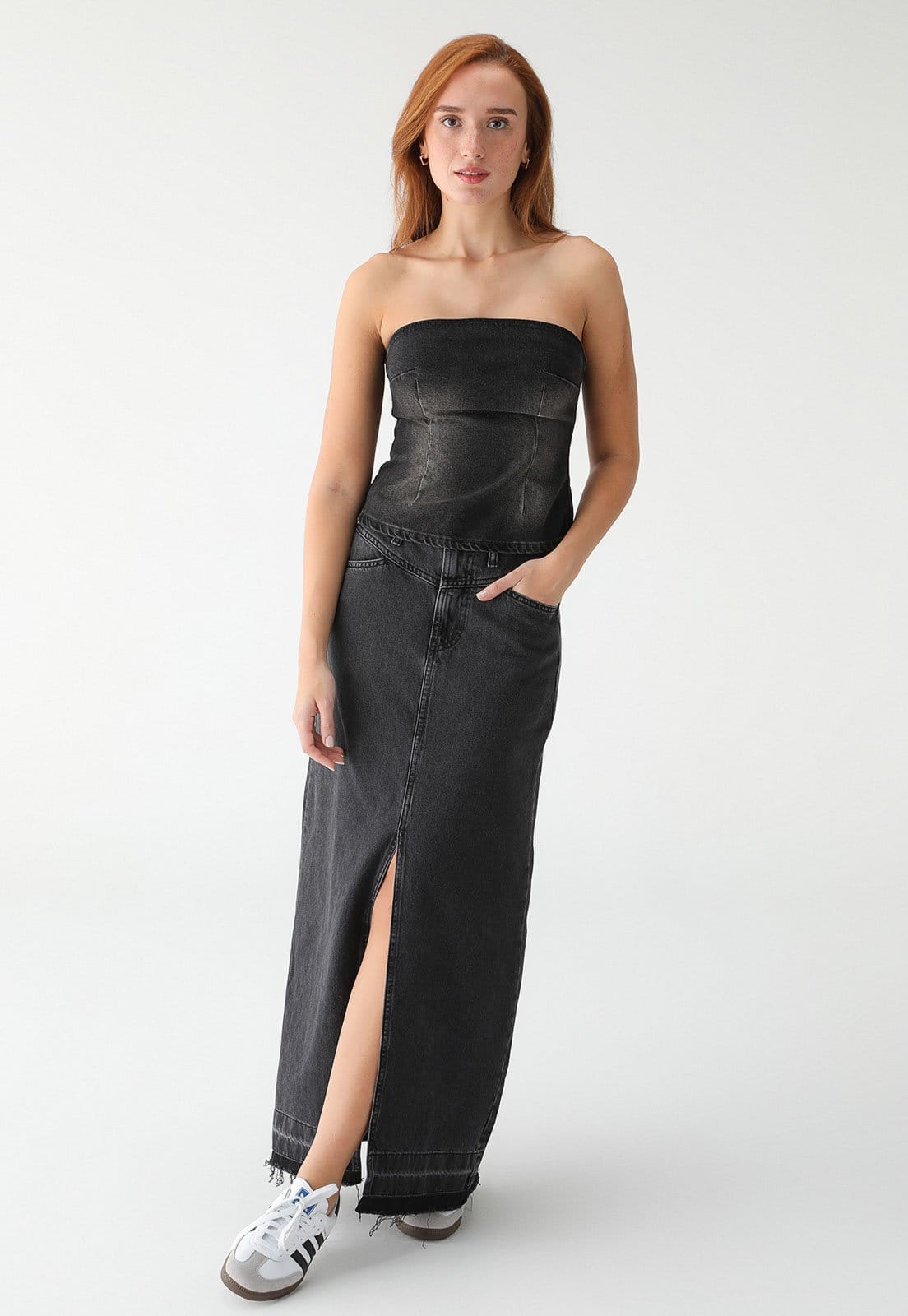 Vista 2 Blusa Jeans TOPSHOP Ajustada Recorte Preta Topshop preto