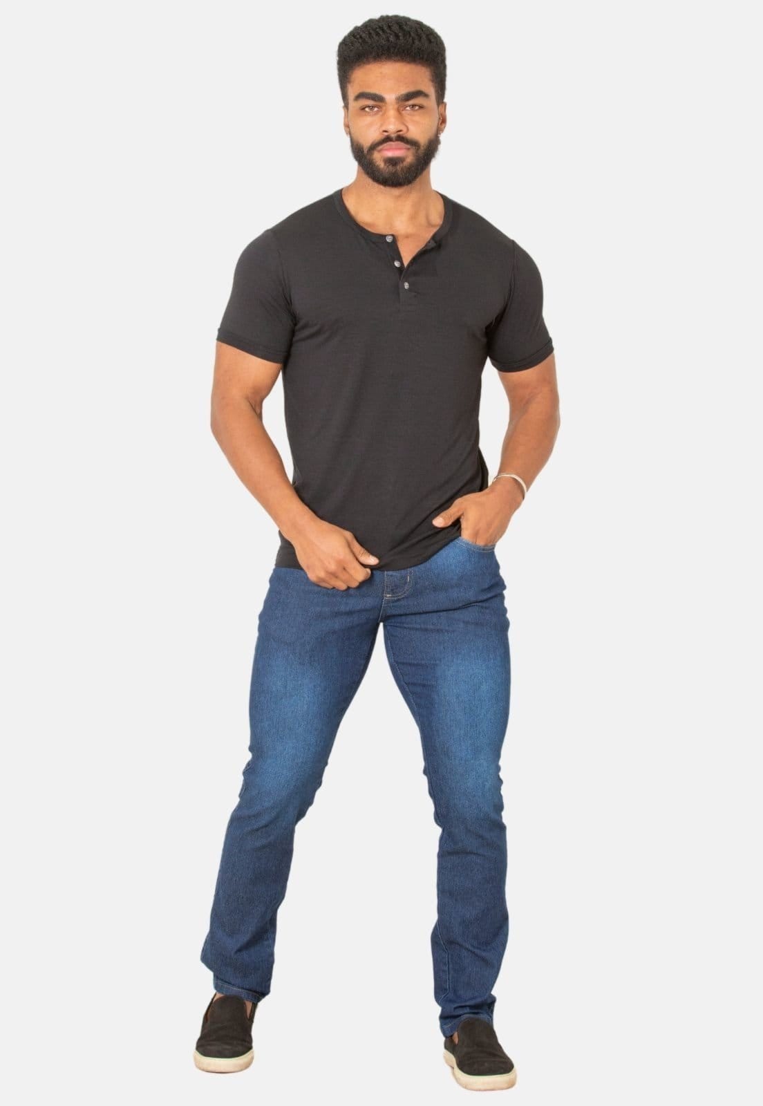 Vista 2 Calça Jeans Elastano Casual Slim BOEN JEANS azul