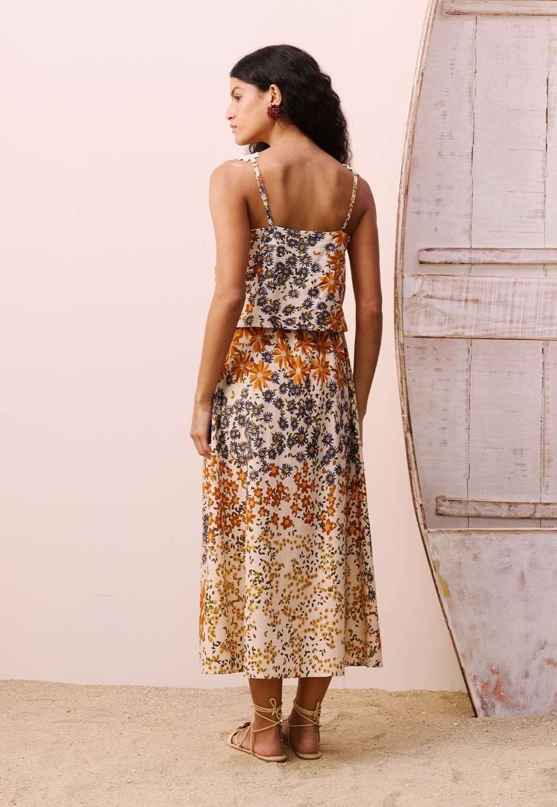 Vista 2 Saia Midi Estampada Jambú CaCay off-white