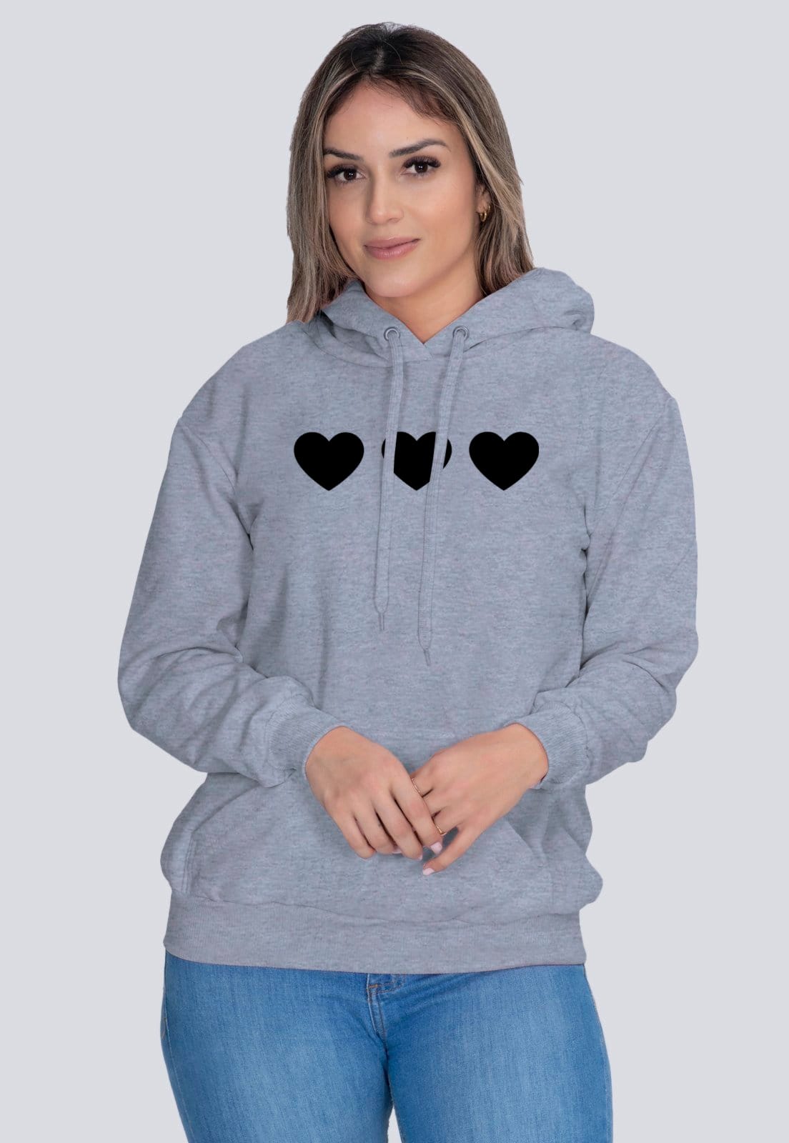 Vista principal Moletom Feminino Blusa de Frio Estampado Heart Coração Lucas Lunny cinza