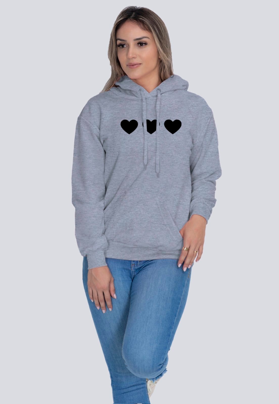 Vista 2 Moletom Feminino Blusa de Frio Estampado Heart Coração Lucas Lunny cinza