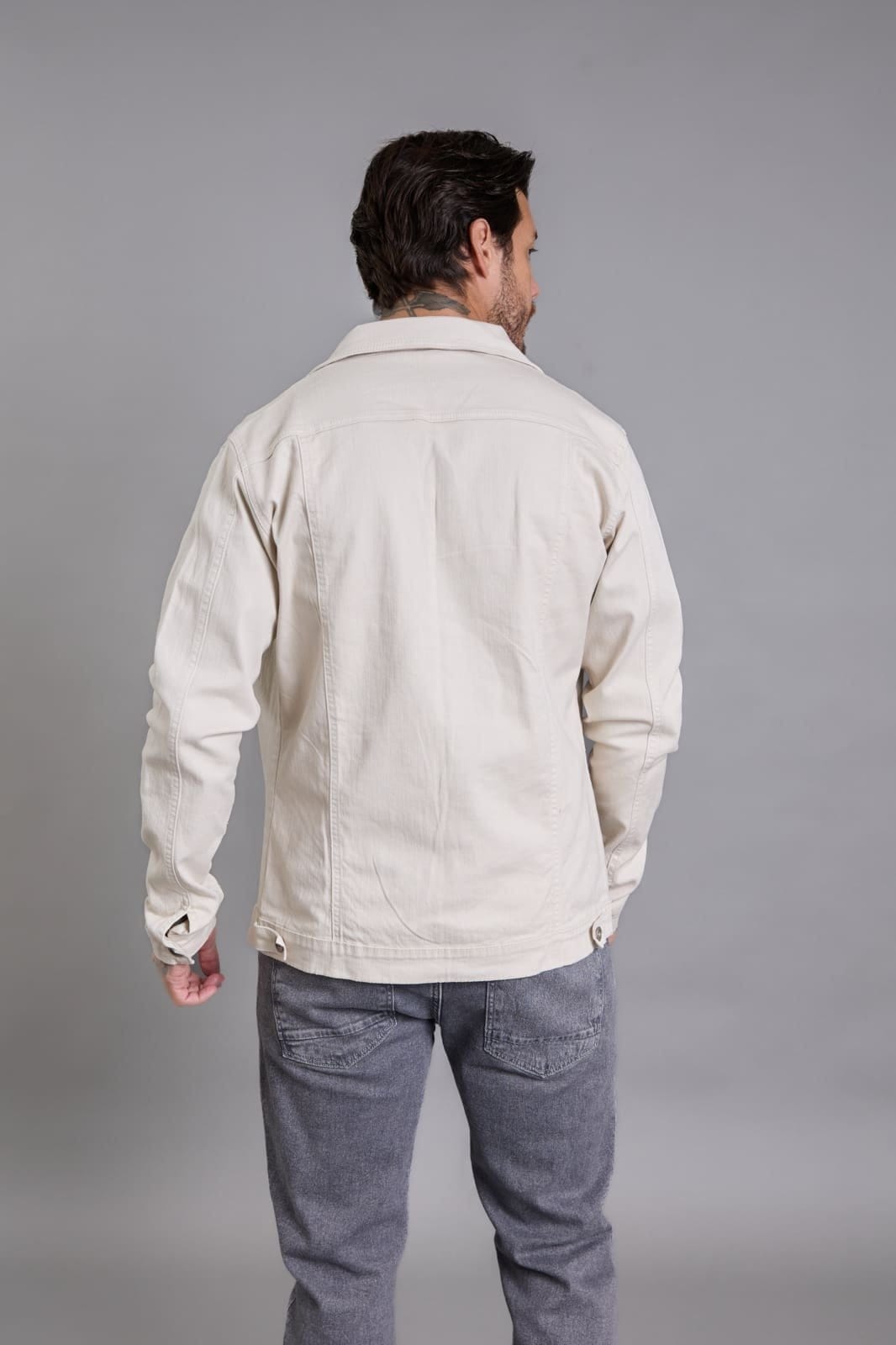 Vista 2 Jaqueta Sarja Tradicional Masculina Color Com Bolsos Dialogo Areia Dialogo Jeans bege