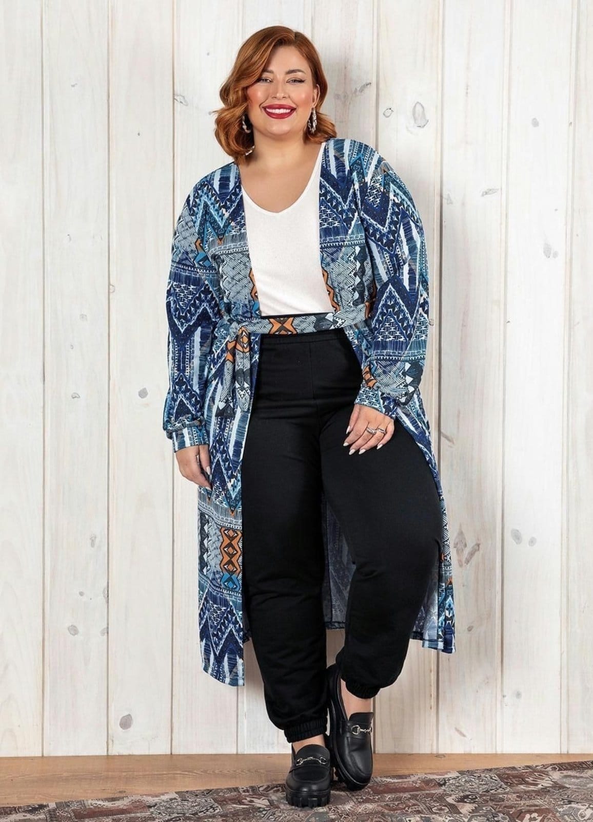 Cardigan Mangas Bufantes Plus Size Étnico