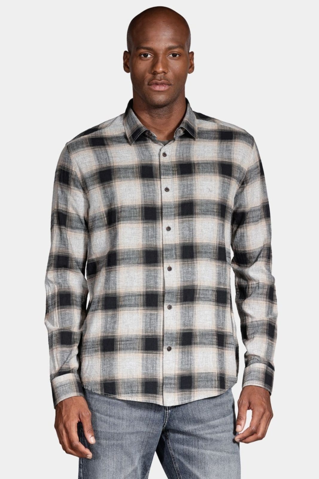 Camisa Aramis Manga Longa Slim Mescla Cinza Mescla Com Preto