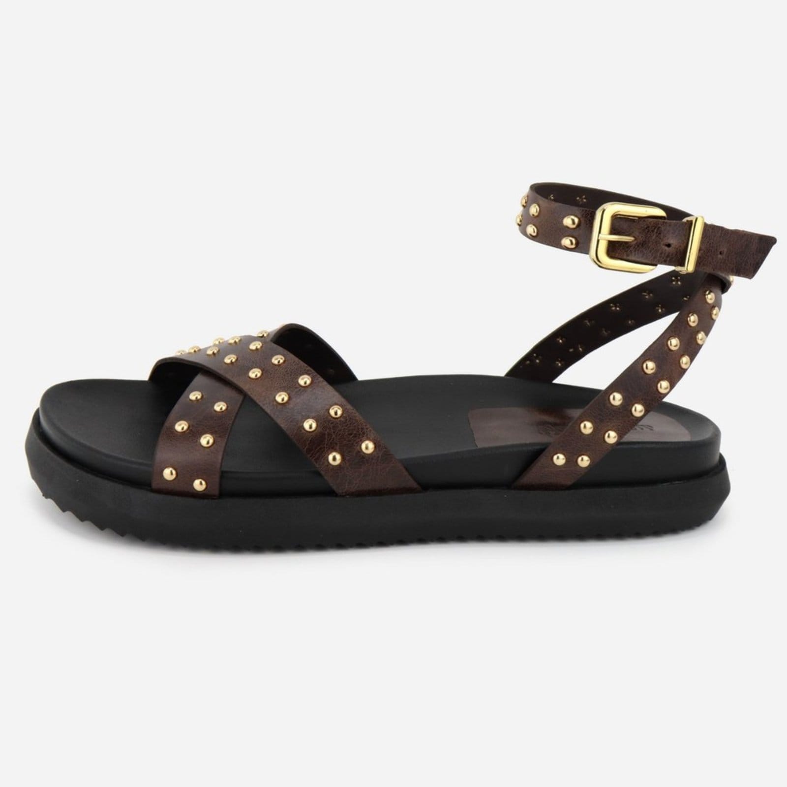 Vista principal Sandália Confort Solado Maria Paula Couro Rasteiria MARIA PAULA café