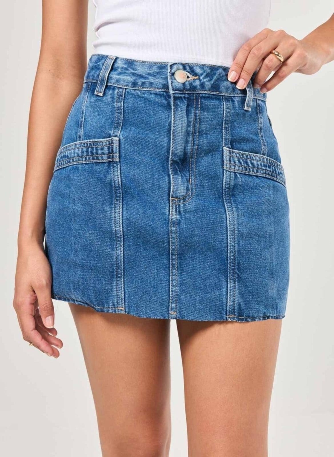 Vista 2 Saia Jeans Costuras Marcantes Youcom multicolorido