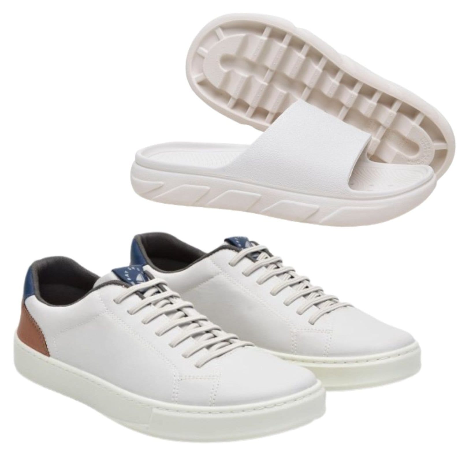 Vista principal Kit Tênis Casual Anna Andrade Sapatenis Elástico Claro e Chinelo Slide Conforto Anna Andrade branco/cinza