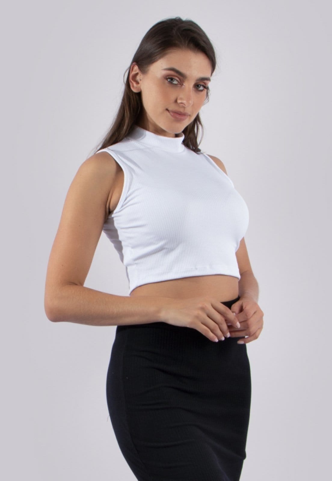 Vista 2 Cropped Gola Canelada Diluxo Blusa Ribana Diluxo branco