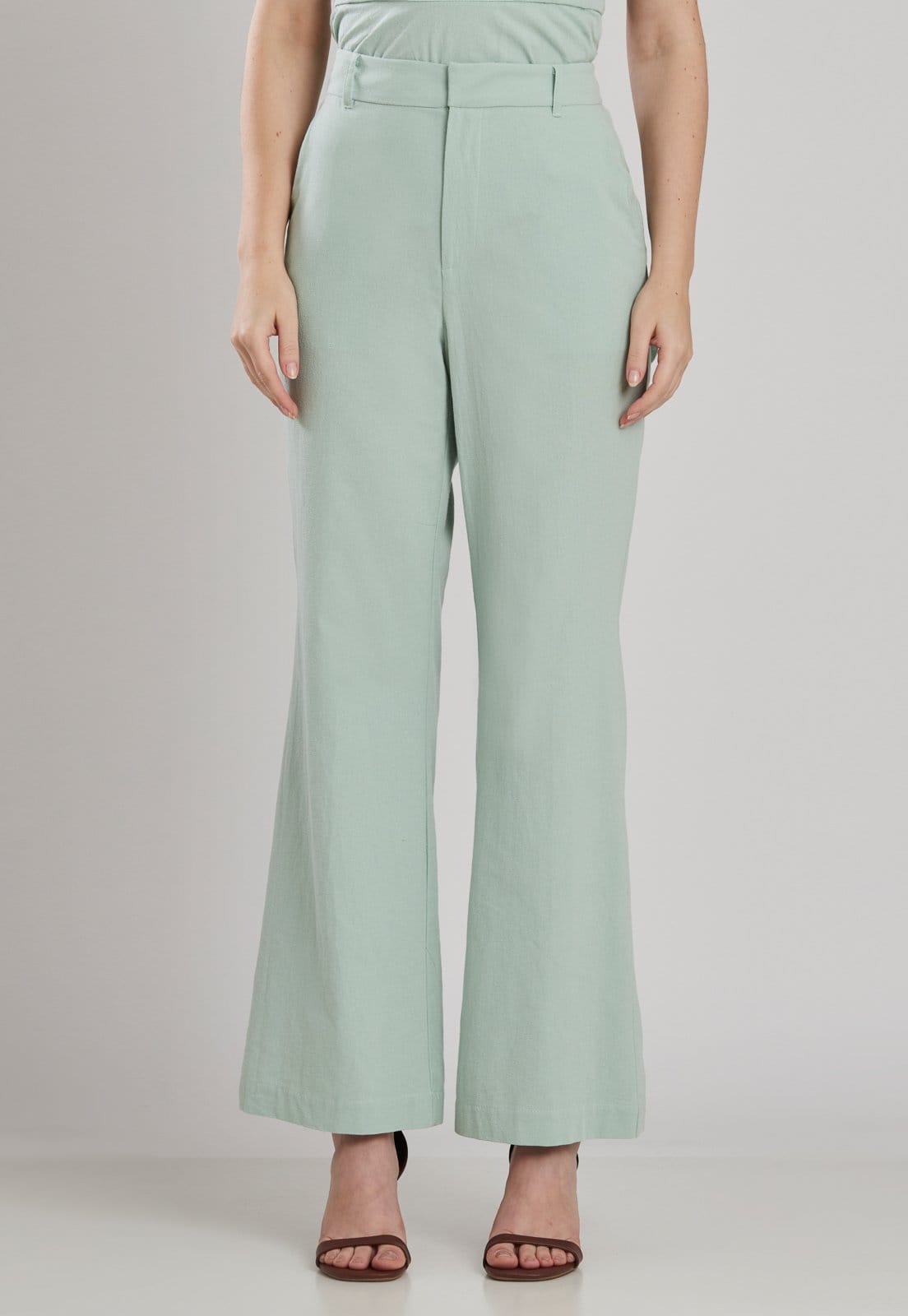 Calça Algodão Creponado Bolso Cargo Miss Joy 8488 Menta Claro