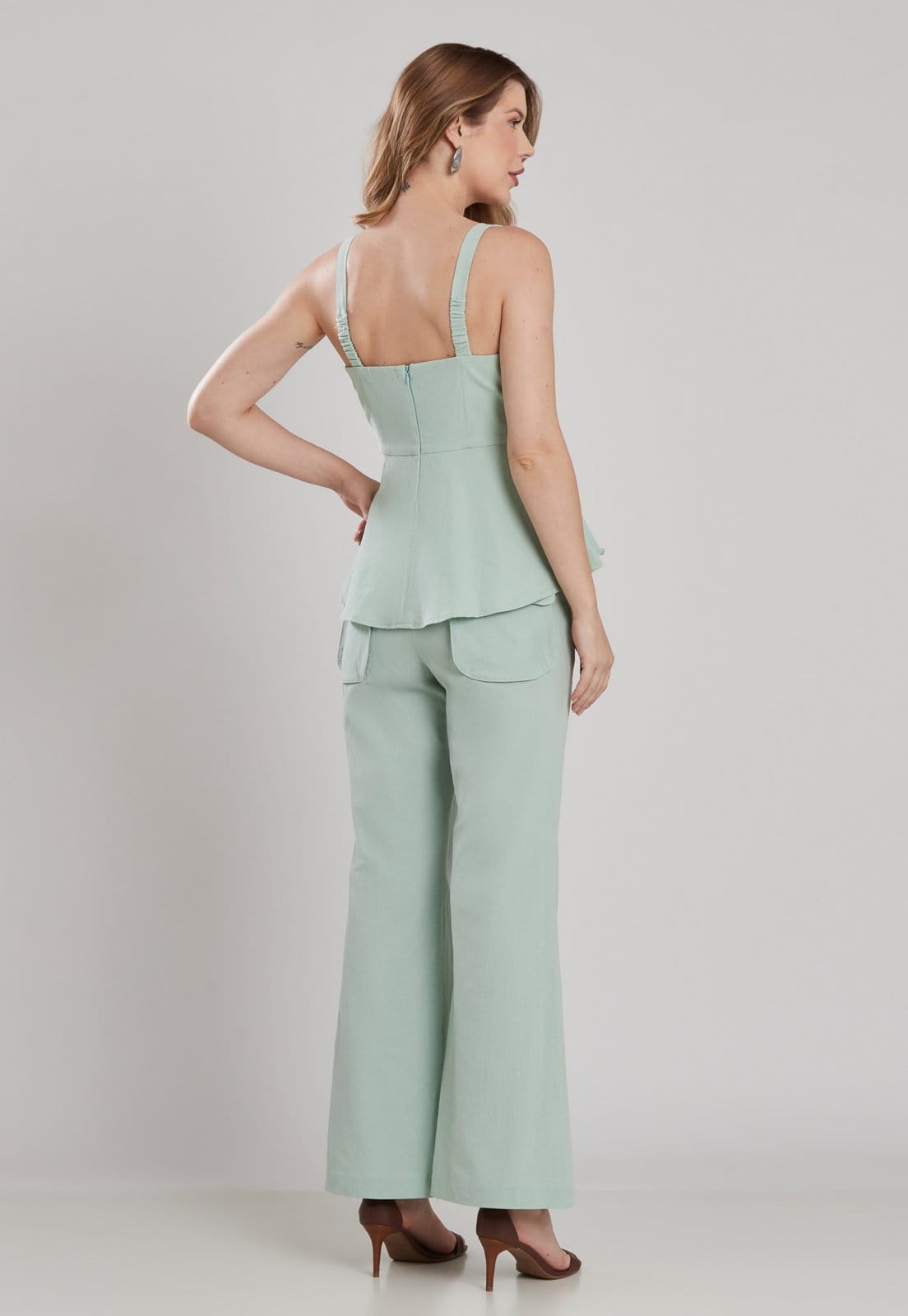 Vista 2 Calça Algodão Creponado Bolso Cargo Miss Joy 8488 Menta Claro MISS BY JOY verde