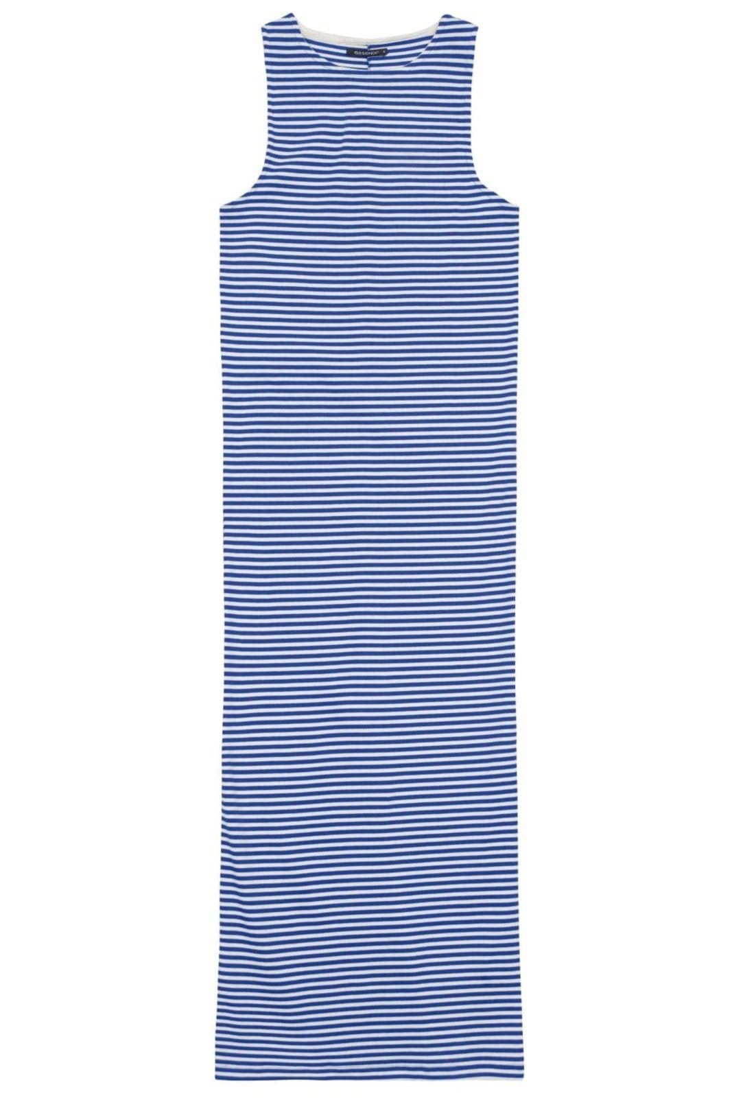 Vista 2 Vestido feminino midi fio tinto Essendi édio Essendi azul