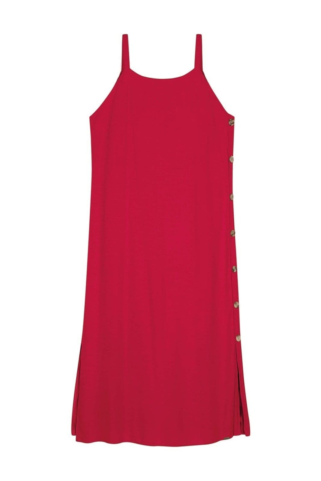 Vista principal Vestido Feminino Linho Detalhe Botões Marialícia Marialícia vermelho