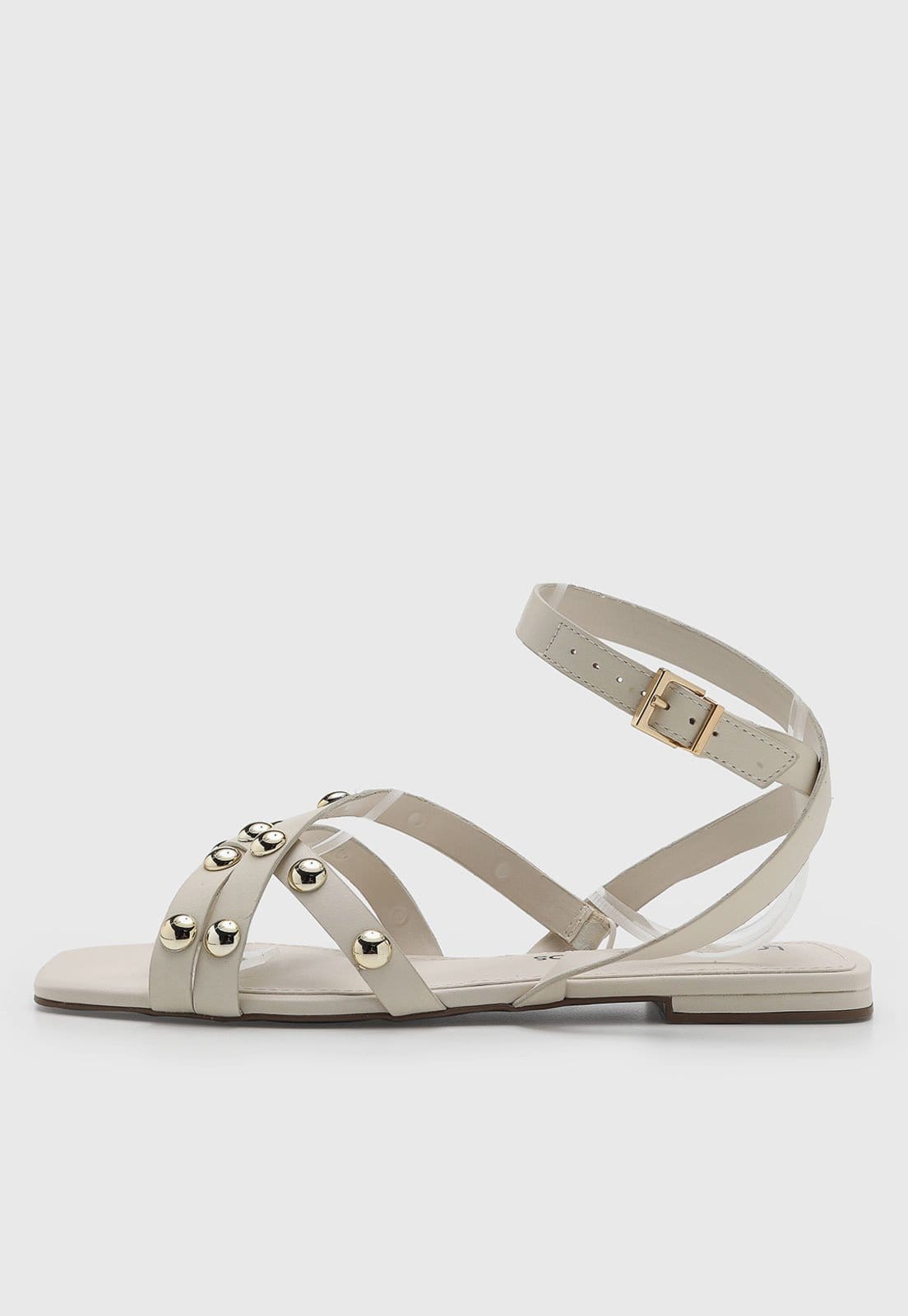 Vista principal Rasteira Feminina Loucos e Santos Tiras Tachas Off-White Loucos e Santos off-white white