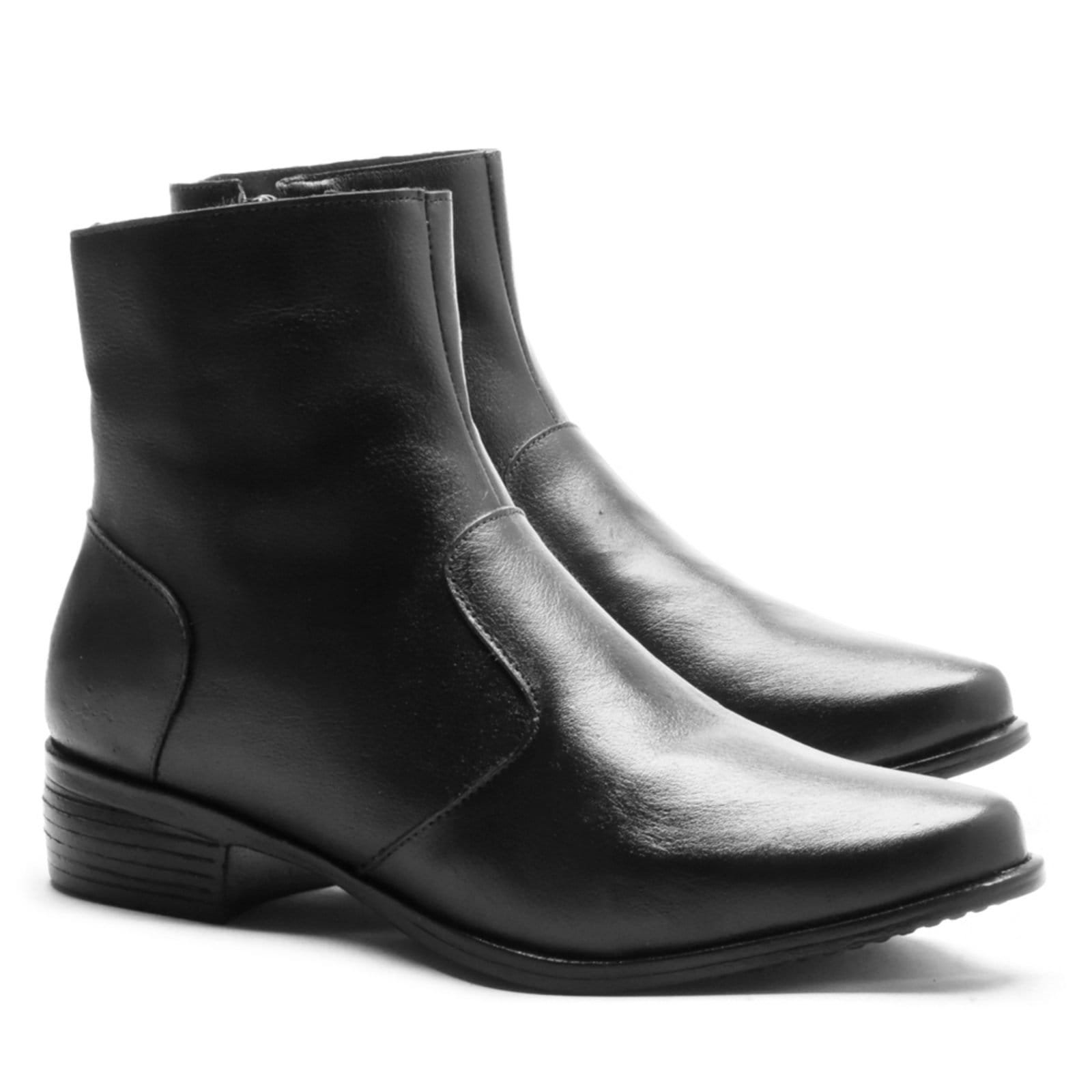 Vista 2 Bota feminina Couro Legítimo Cano Curto Salto Baixo Madus preto