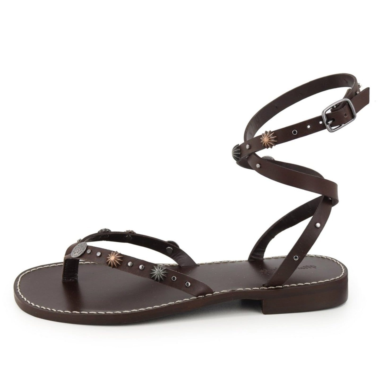 Sandália Rasteira Tiras Clássica Feminina em Couro Maria Paula