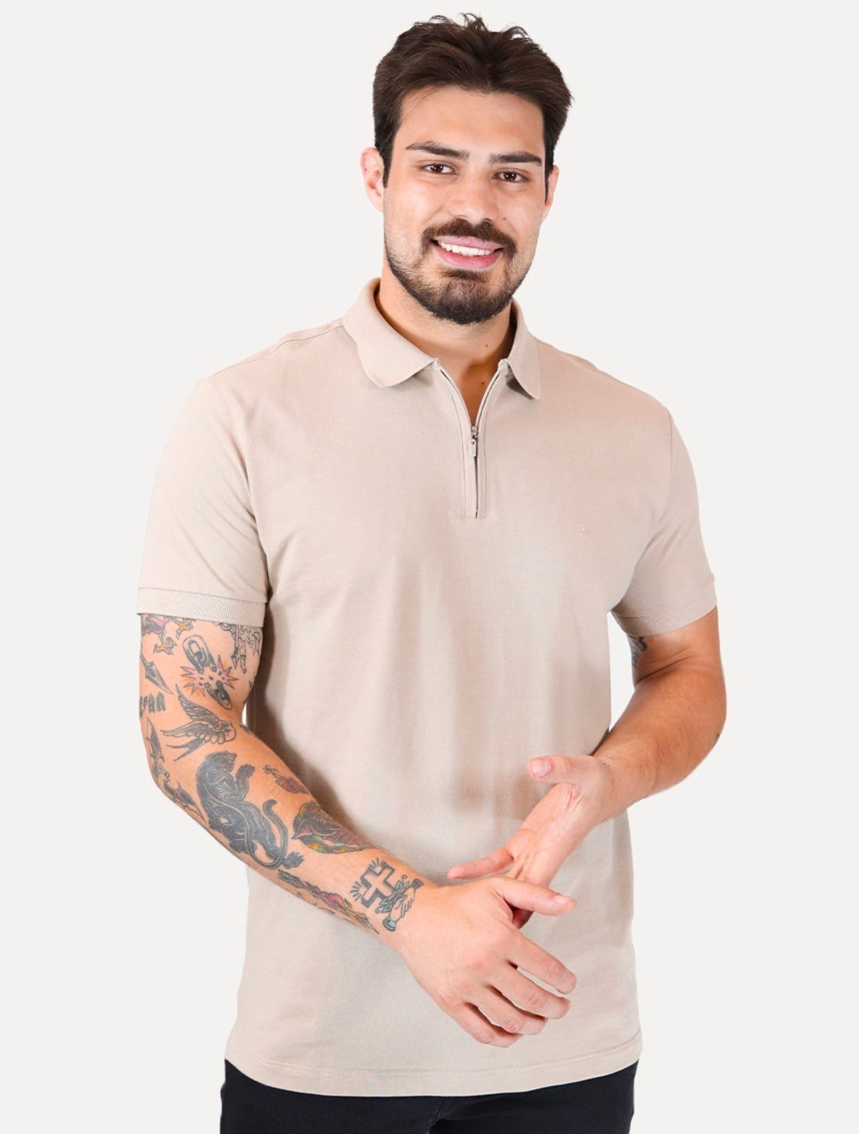 Vista principal Polo Aramis Masculina Piquet Ziper All Straw Palha Aramis nude