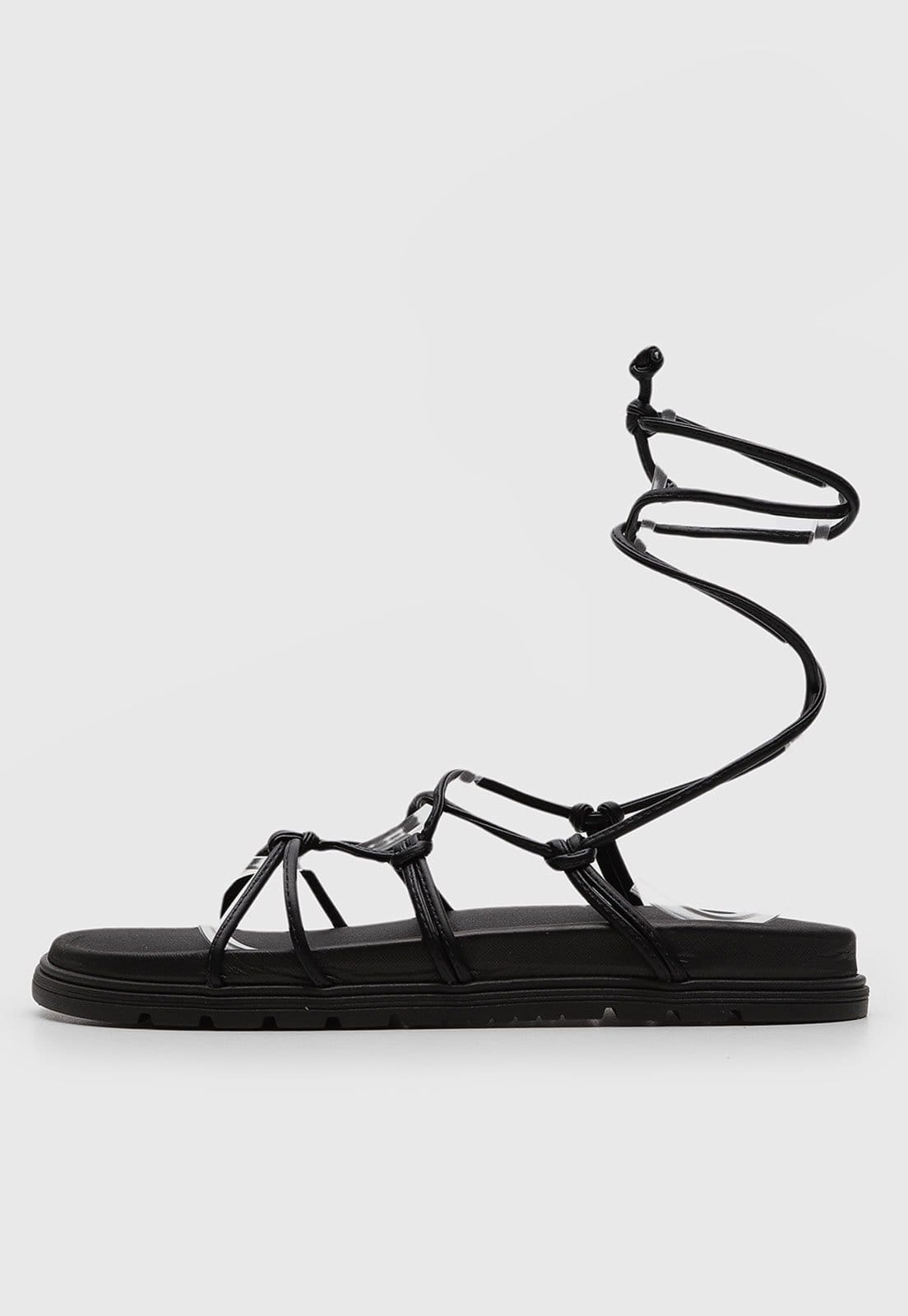 Vista principal Sandália Flat Via Uno Tiras Preta VIA UNO preto