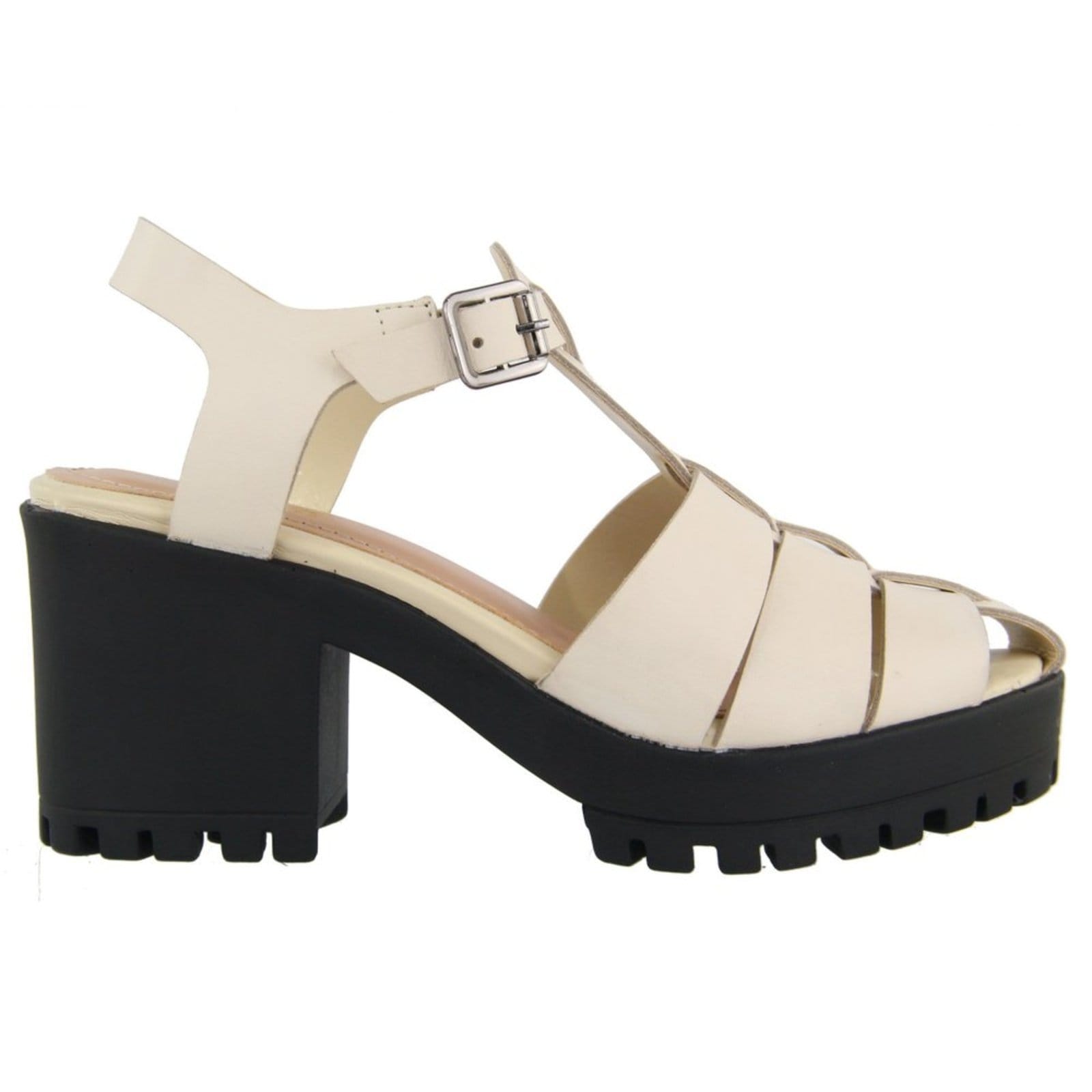 Vista 2 Sandália Feminina Tratorada em Couro Salto Bloco Tiras Maria Paula Off White MARIA PAULA off-white white