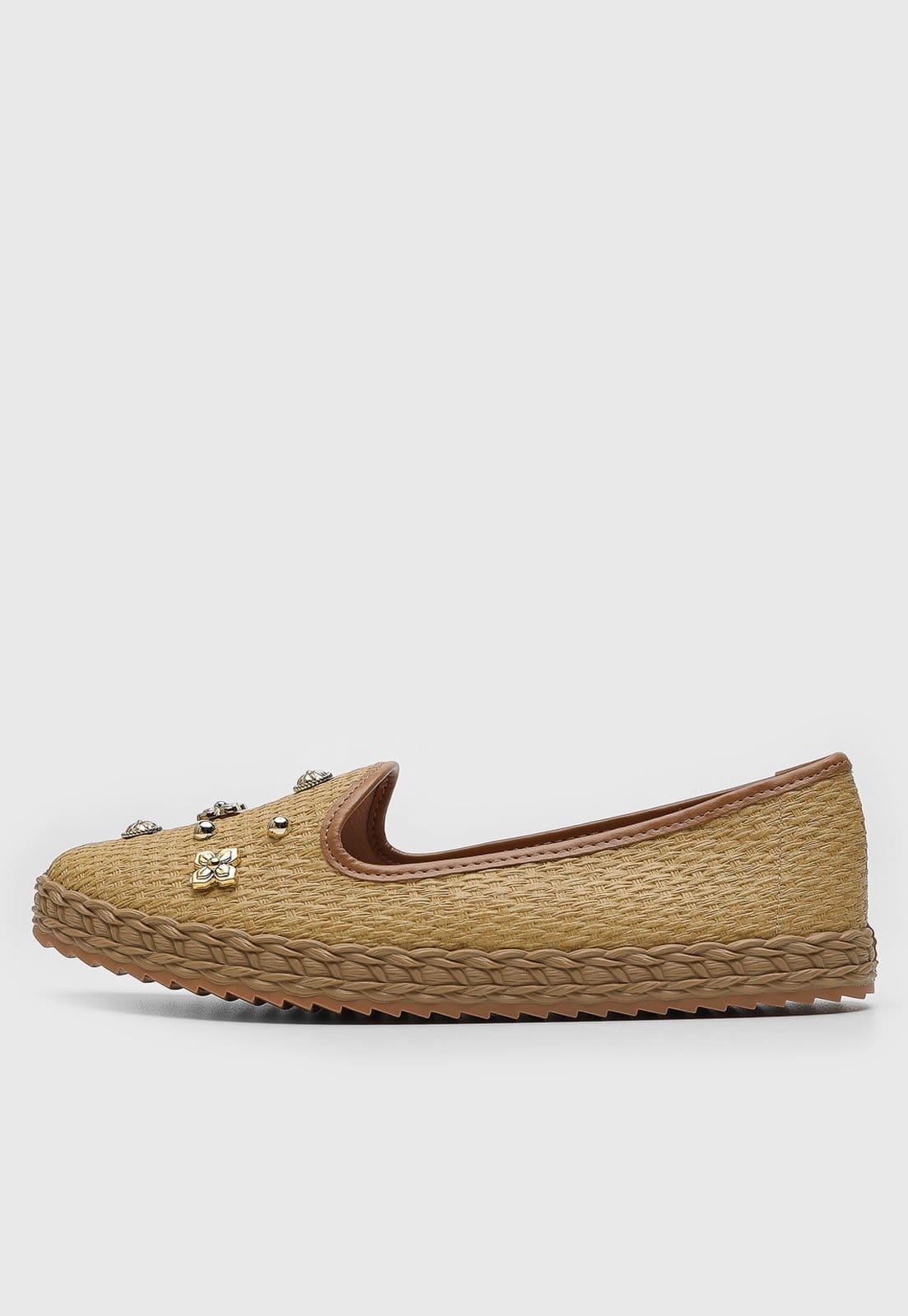 Vista principal Sapatilha Feminina Moleca Trançado Aplicação Flor Pedraria MOLECA bege